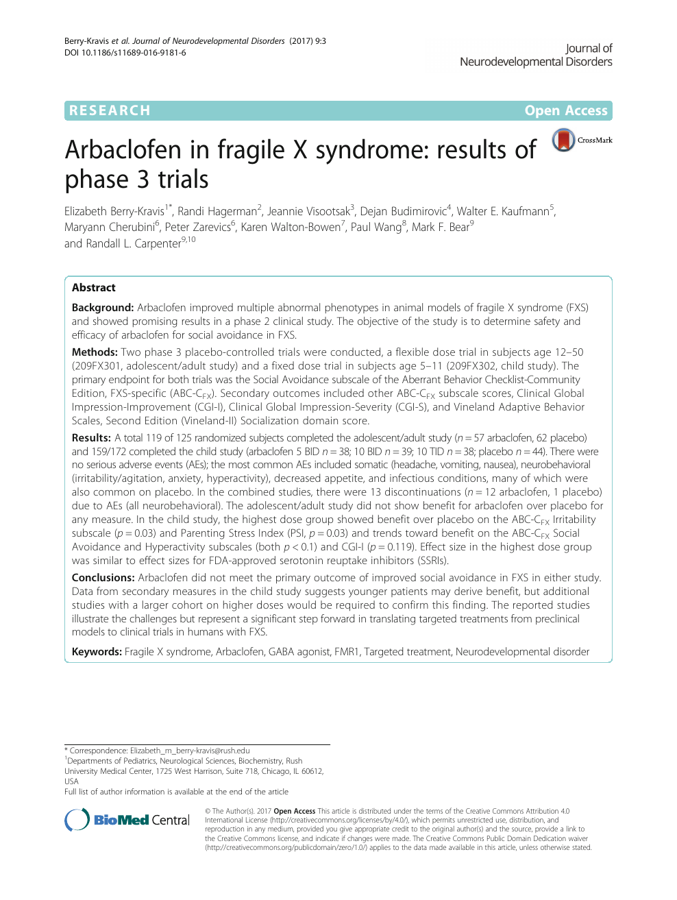 Arbaclofen In Fragile X Syndrome Results Of Phase 3 Trials Topic Of Research Paper In Clinical Medicine Download Scholarly Article Pdf And Read For Free On Cyberleninka Open Science Hub
