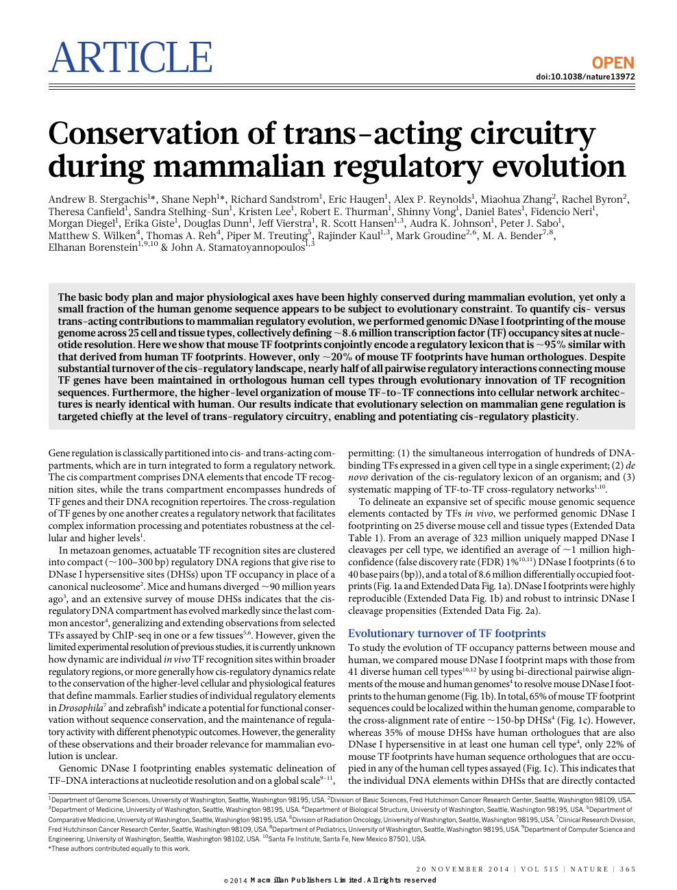 Conservation Of Trans Acting Circuitry During Mammalian Regulatory Evolution Topic Of Research Paper In Biological Sciences Download Scholarly Article Pdf And Read For Free On Cyberleninka Open Science Hub
