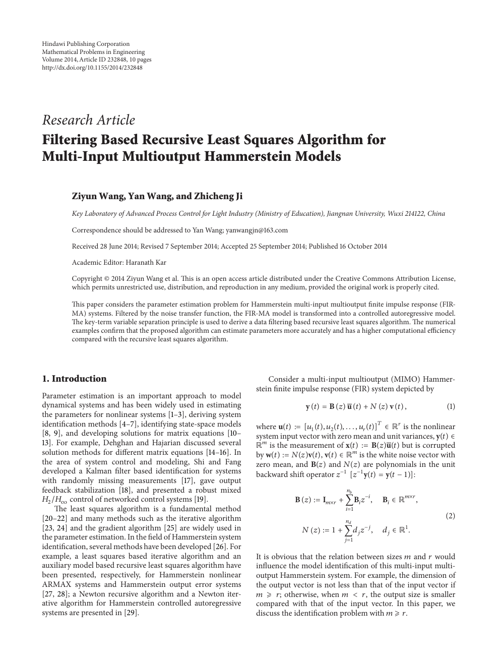 Filtering Based Recursive Least Squares Algorithm For Multi Input Multioutput Hammerstein Models Topic Of Research Paper In Mathematics Download Scholarly Article Pdf And Read For Free On Cyberleninka Open Science Hub