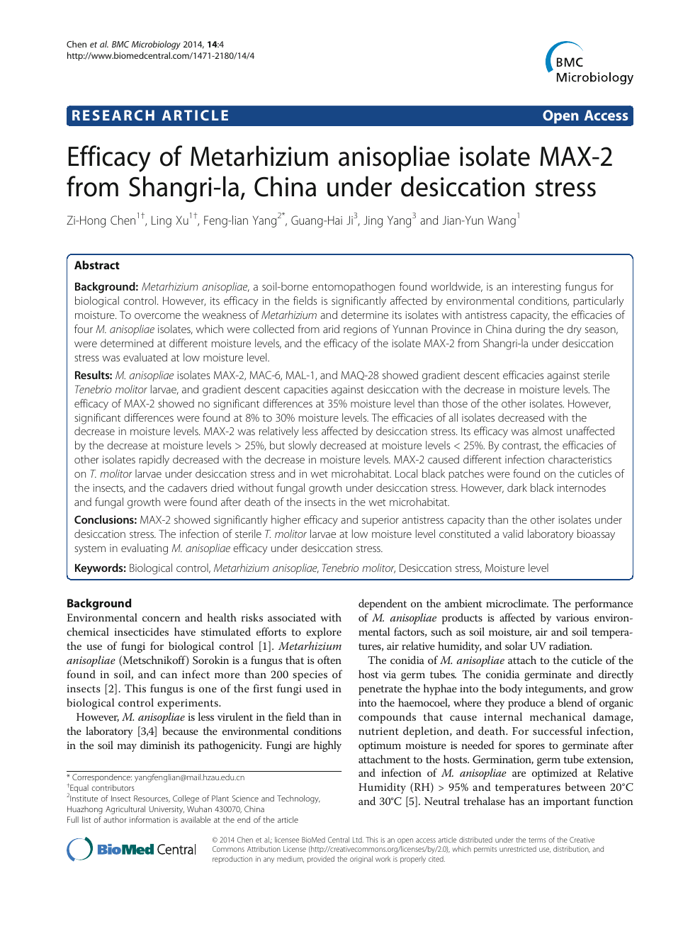 Efficacy Of Metarhizium Anisopliae Isolate Max 2 From Shangri La China Under Desiccation Stress Topic Of Research Paper In Biological Sciences Download Scholarly Article Pdf And Read For Free On Cyberleninka Open Science