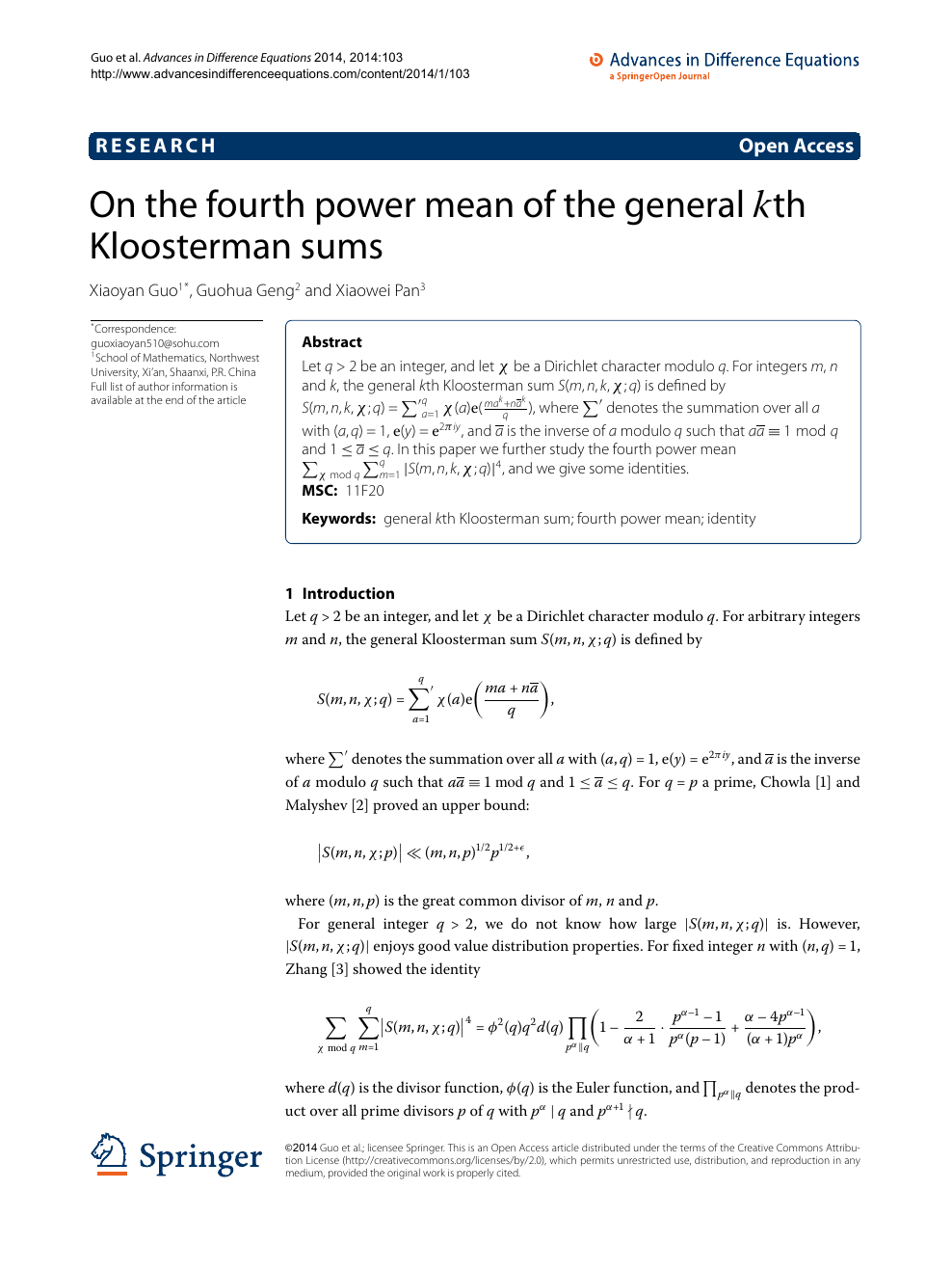 On The Fourth Power Mean Of The General Kth Kloosterman Sums Topic Of Research Paper In Mathematics Download Scholarly Article Pdf And Read For Free On Cyberleninka Open Science Hub