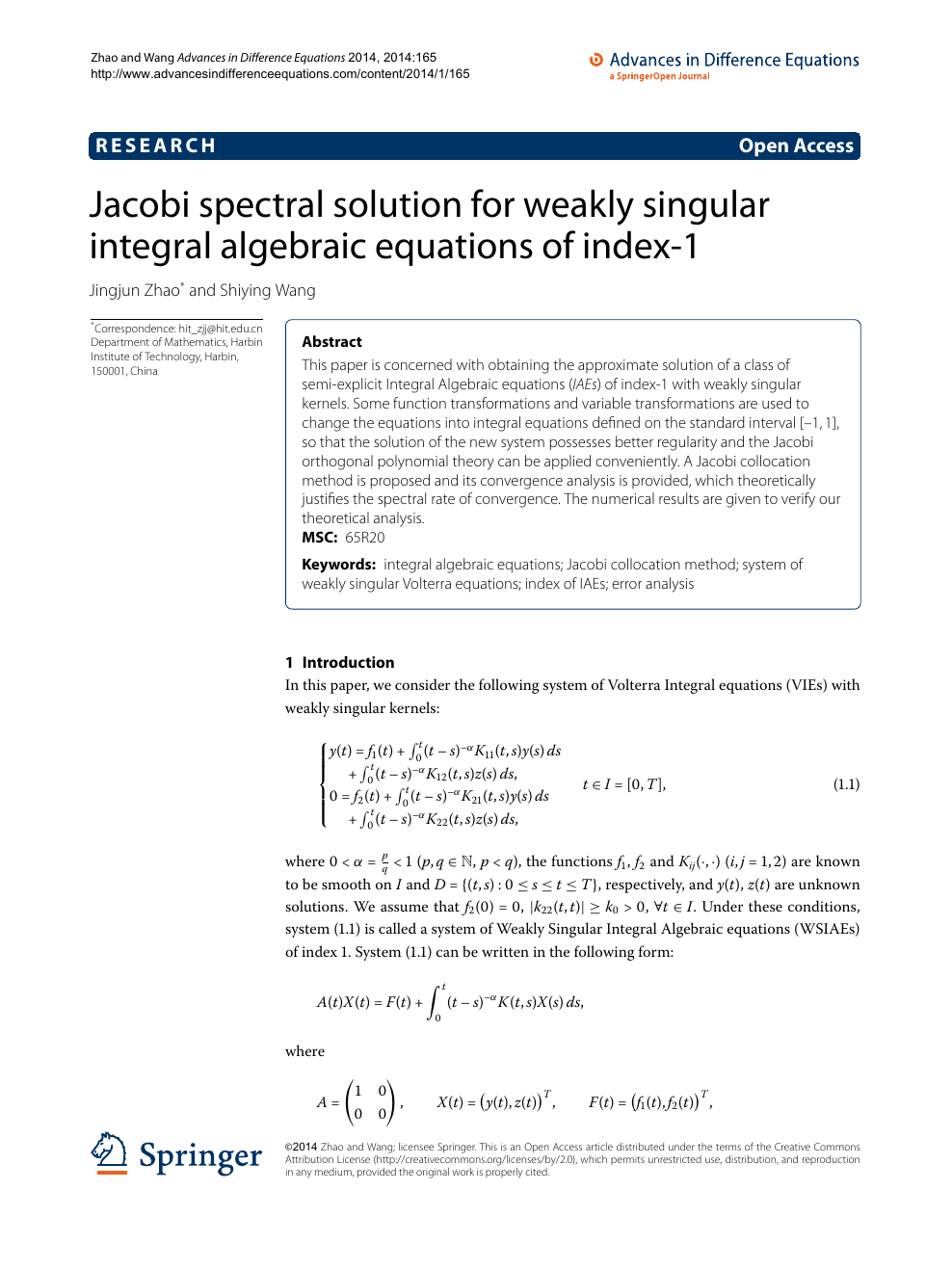 Jacobi Spectral Solution For Weakly Singular Integral Algebraic Equations Of Index 1 Topic Of Research Paper In Mathematics Download Scholarly Article Pdf And Read For Free On Cyberleninka Open Science Hub