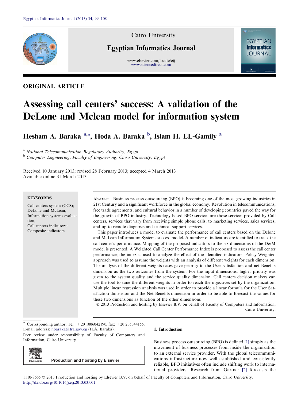 Assessing Call Centers Success A Validation Of The Delone And