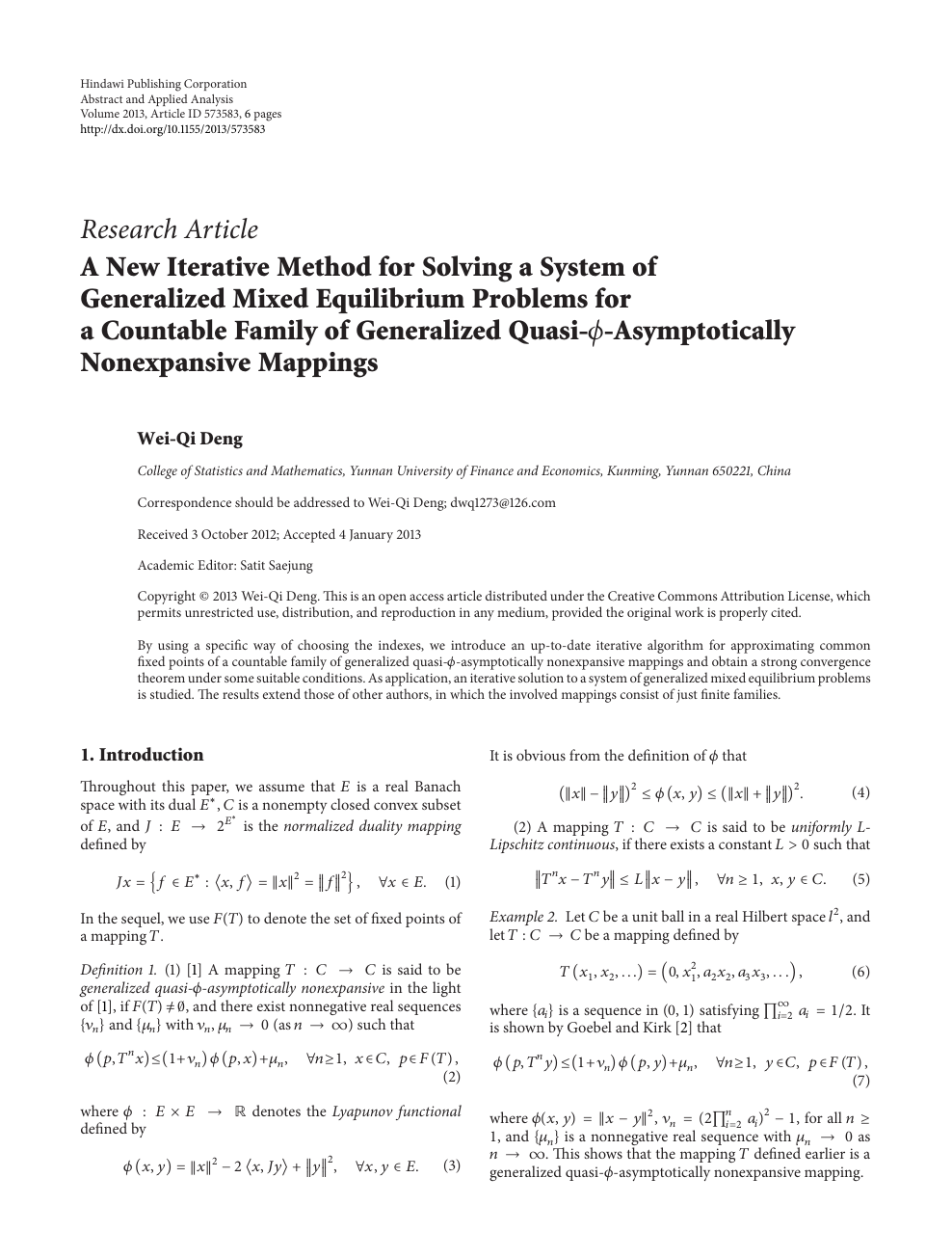A New Iterative Method For Solving A System Of Generalized Mixed Equilibrium Problems For A Countable Family Of Generalized Quasi ϕ Asymptotically Nonexpansive Mappings Topic Of Research Paper In Mathematics Download Scholarly Article