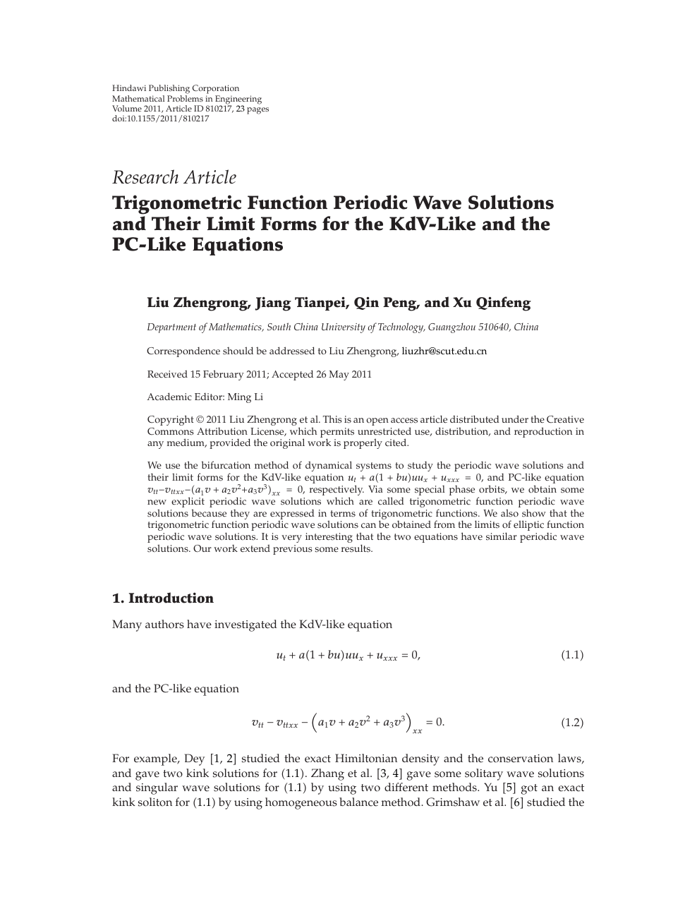 Trigonometric Function Periodic Wave Solutions And Their Limit Forms For The Kdv Like And The Pc Like Equations Topic Of Research Paper In Mathematics Download Scholarly Article Pdf And Read For Free On