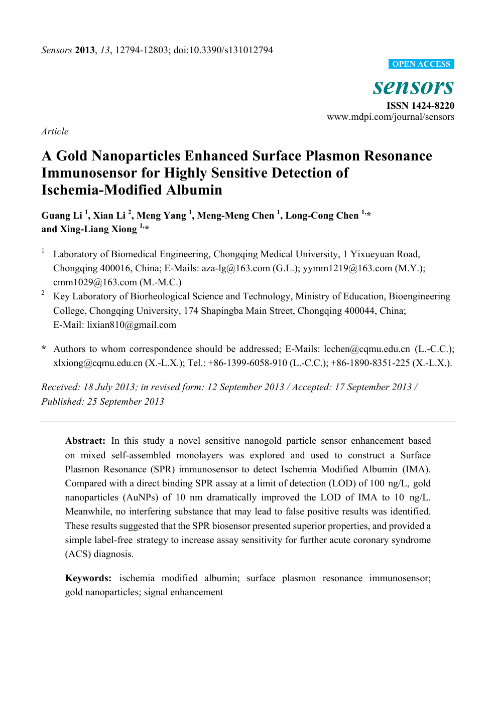 A Gold Nanoparticles Enhanced Surface Plasmon Resonance Immunosensor For Highly Sensitive Detection Of Ischemia Modified Albumin Topic Of Research Paper In Nano Technology Download Scholarly Article Pdf And Read For Free On Cyberleninka