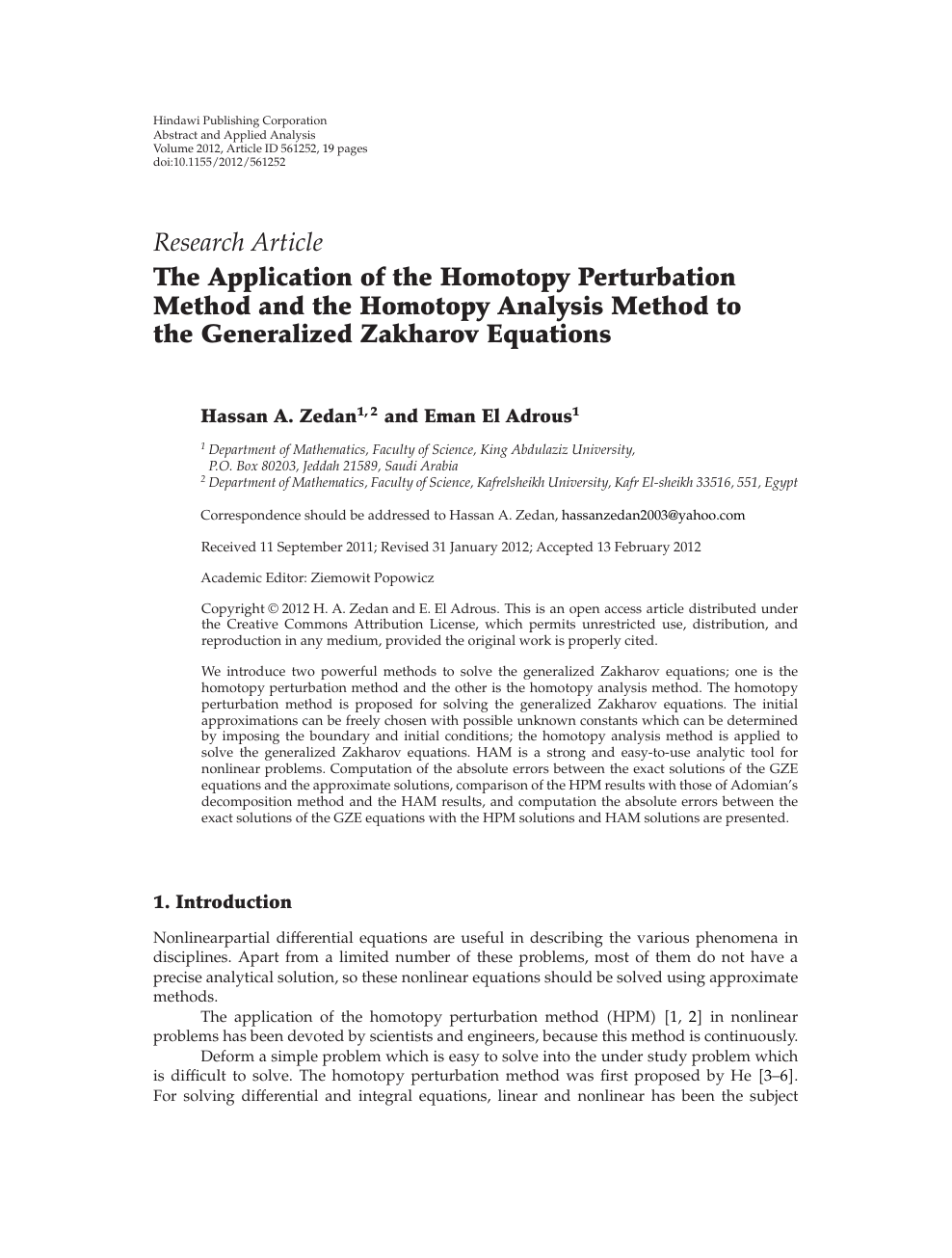 The Application Of The Homotopy Perturbation Method And The Homotopy Analysis Method To The Generalized Zakharov Equations Topic Of Research Paper In Mathematics Download Scholarly Article Pdf And Read For Free