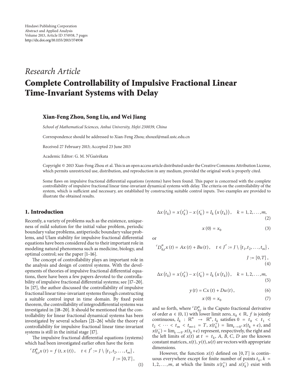 Complete Controllability Of Impulsive Fractional Linear Time Invariant Systems With Delay Topic Of Research Paper In Mathematics Download Scholarly Article Pdf And Read For Free On Cyberleninka Open Science Hub