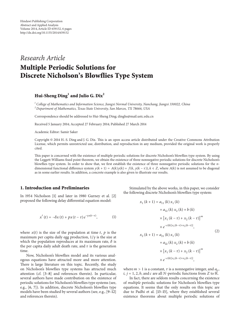 Multiple Periodic Solutions For Discrete Nicholson S Blowflies Type System Topic Of Research Paper In Mathematics Download Scholarly Article Pdf And Read For Free On Cyberleninka Open Science Hub