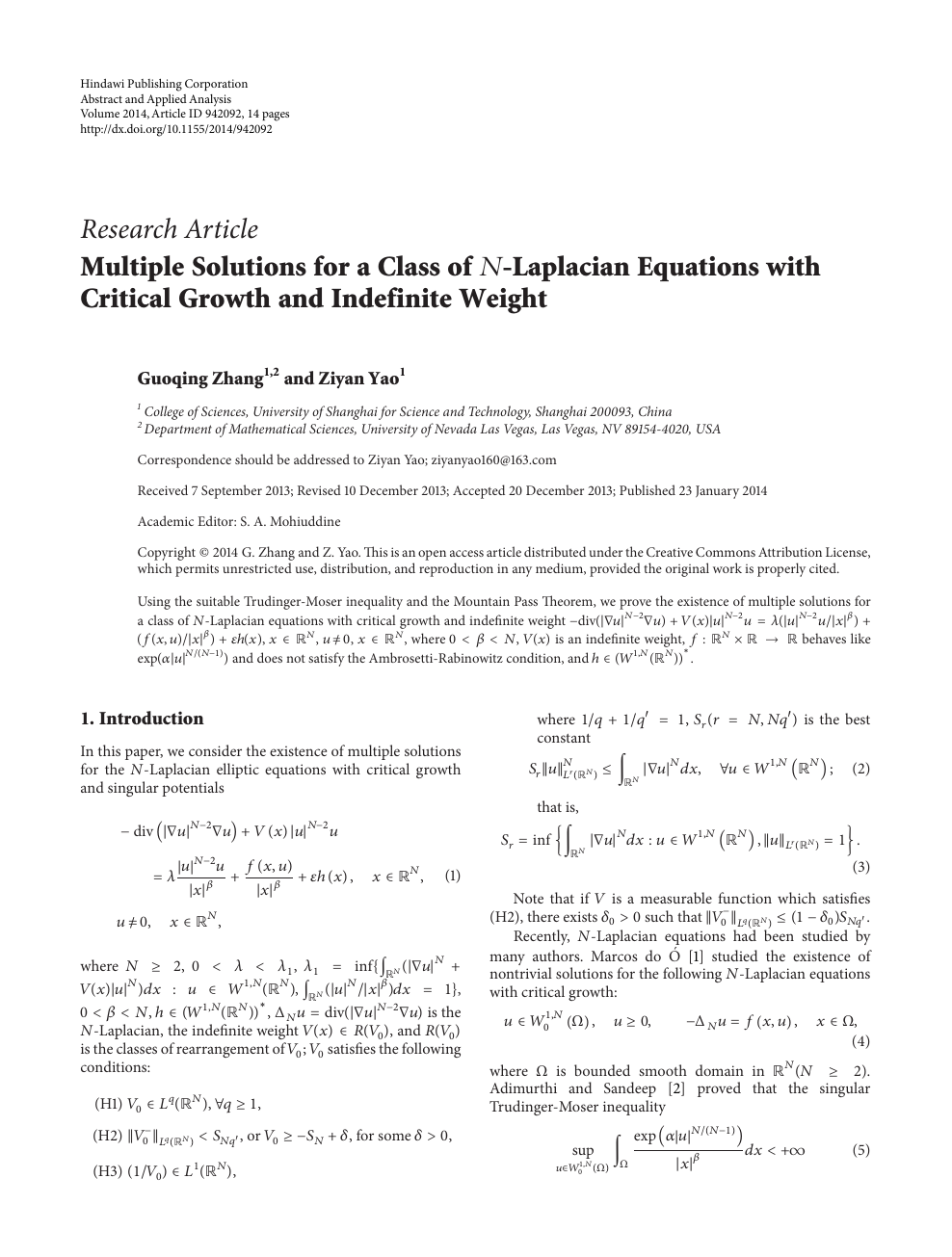 Multiple Solutions For A Class Of Laplacian Equations With Critical Growth And Indefinite Weight Topic Of Research Paper In Mathematics Download Scholarly Article Pdf And Read For Free On Cyberleninka Open