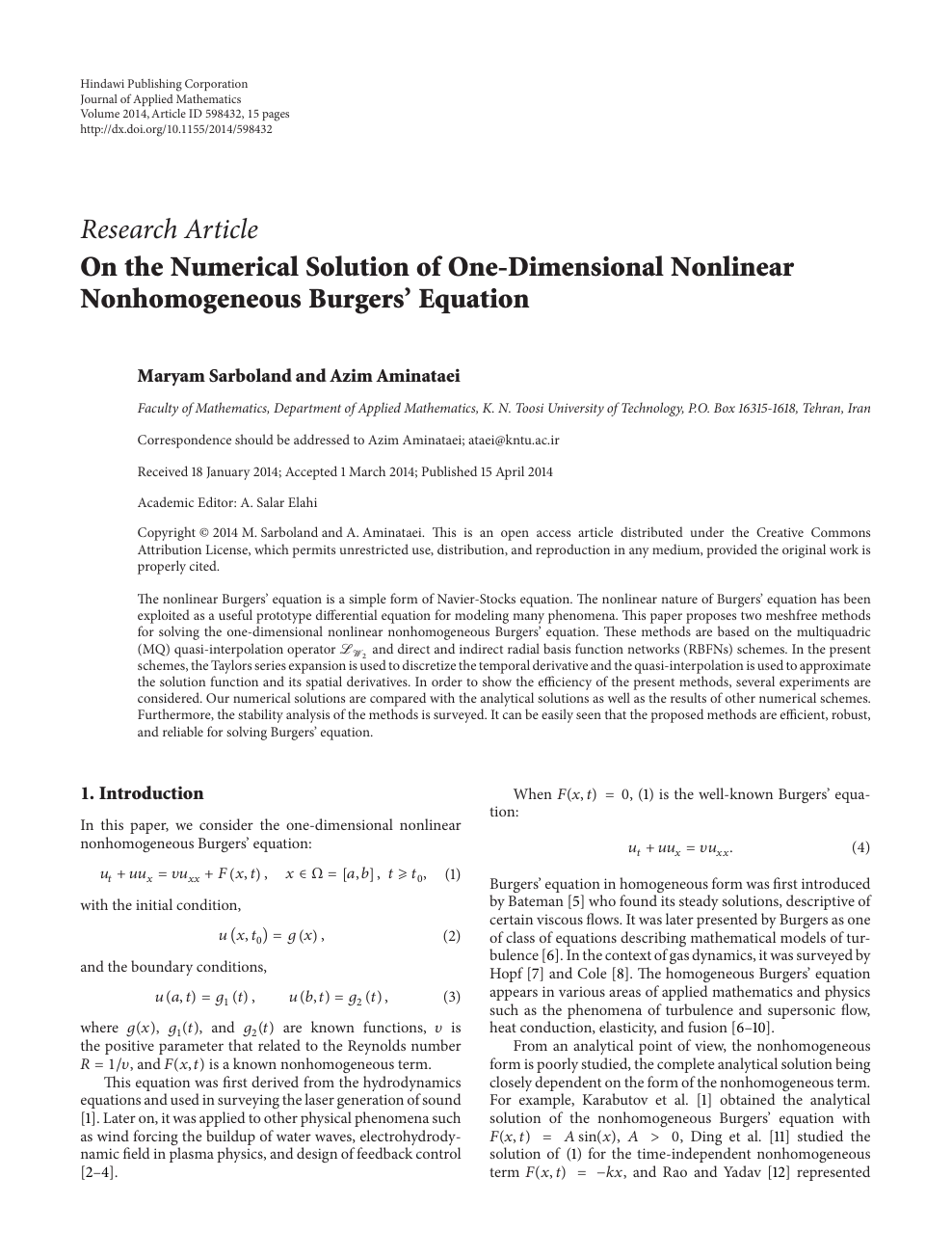 On The Numerical Solution Of One Dimensional Nonlinear Nonhomogeneous Burgers Equation Topic Of Research Paper In Mathematics Download Scholarly Article Pdf And Read For Free On Cyberleninka Open Science Hub