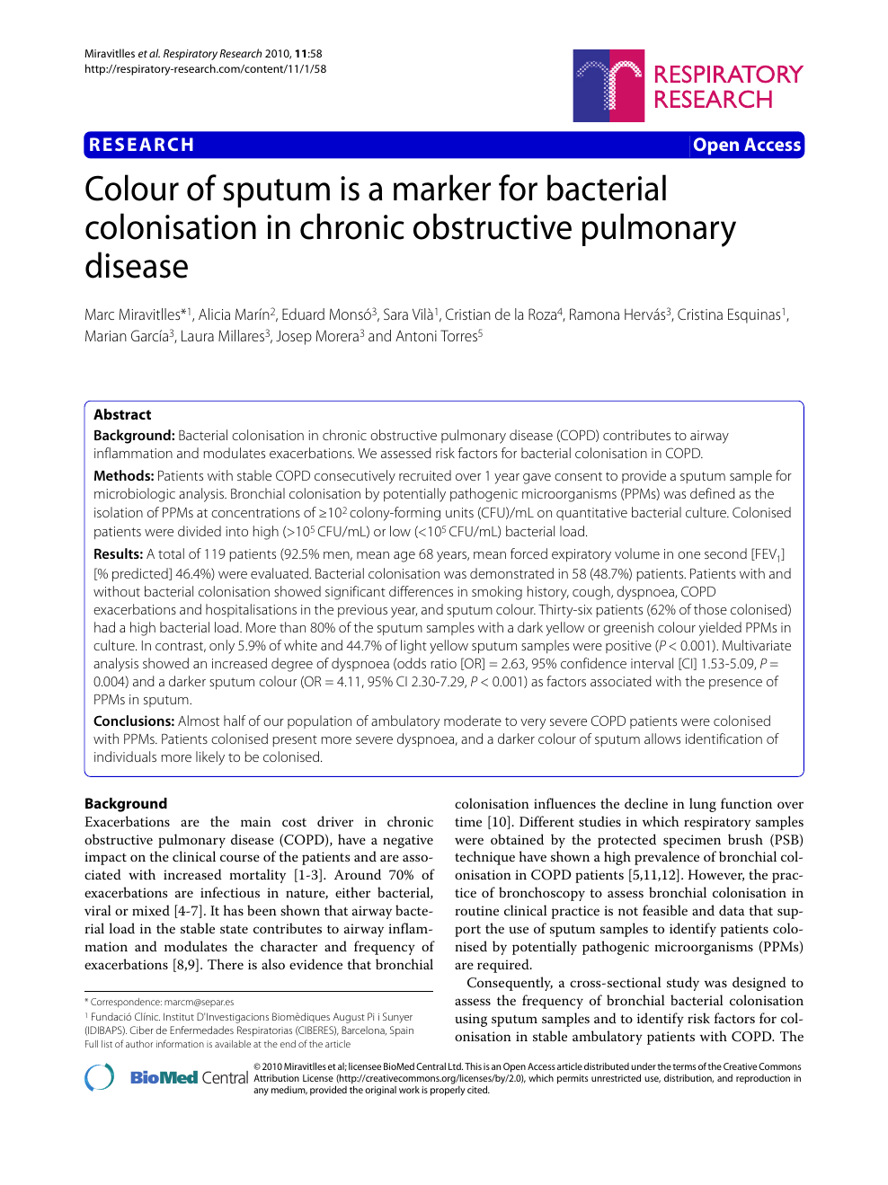 different colors of sputum
