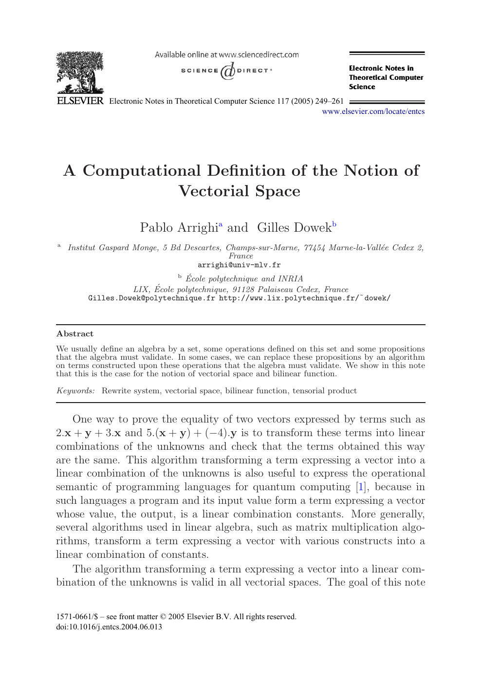 A Computational Definition Of The Notion Of Vectorial Space Topic Of Research Paper In Computer And Information Sciences Download Scholarly Article Pdf And Read For Free On Cyberleninka Open Science Hub