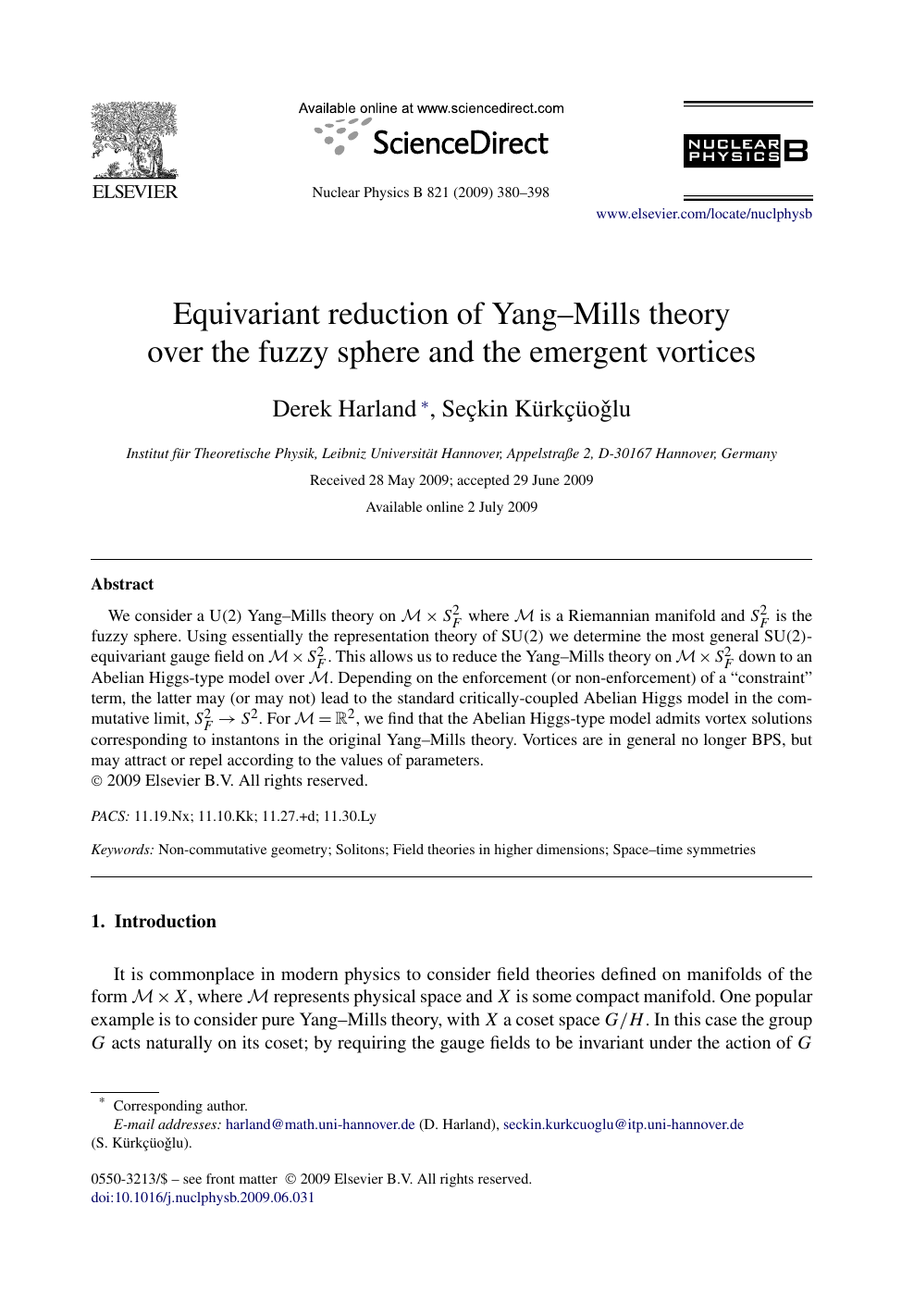 Equivariant Reduction Of Yang Mills Theory Over The Fuzzy Sphere And The Emergent Vortices Topic Of Research Paper In Physical Sciences Download Scholarly Article Pdf And Read For Free On Cyberleninka Open