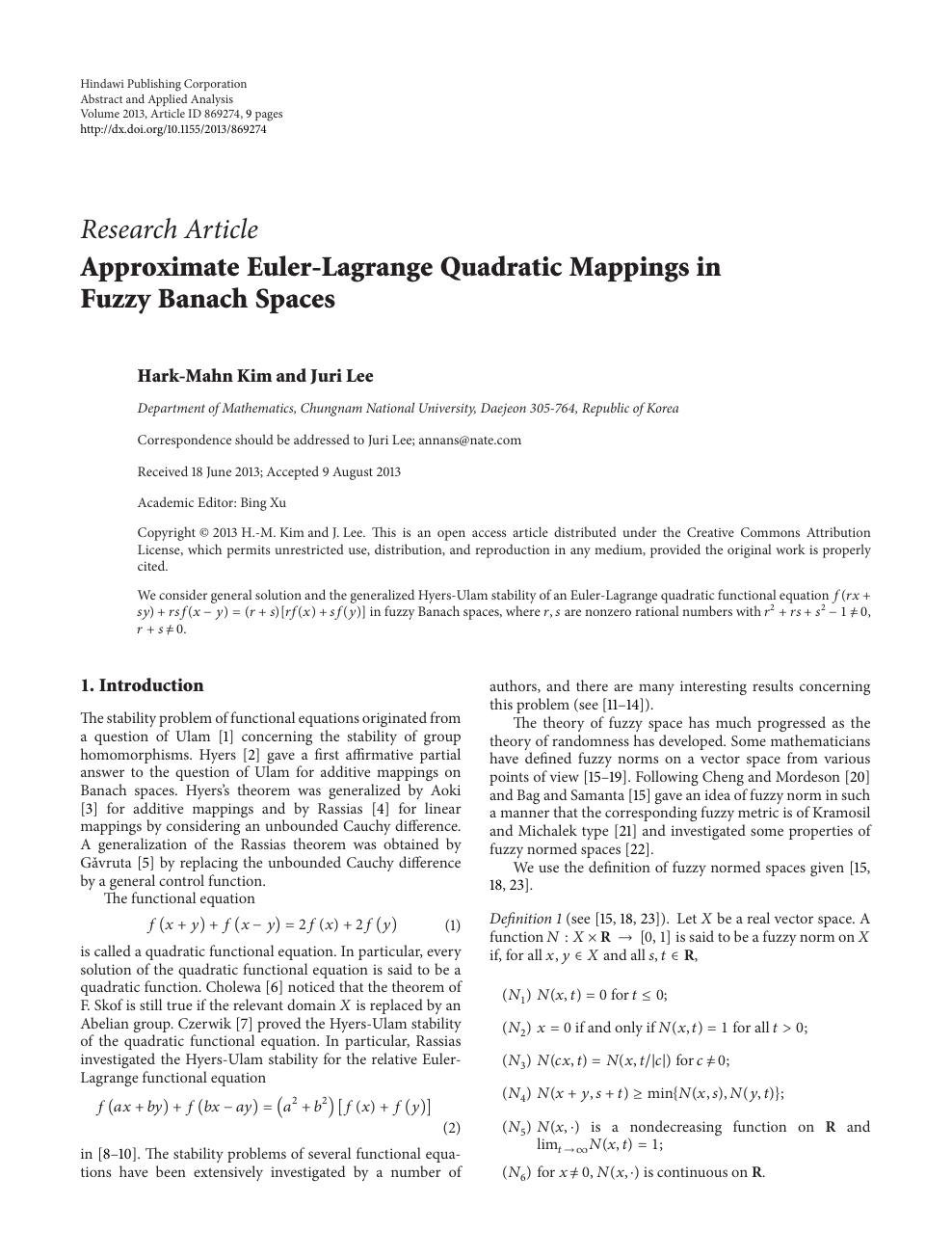 Approximate Euler Lagrange Quadratic Mappings In Fuzzy Banach Spaces Topic Of Research Paper In Mathematics Download Scholarly Article Pdf And Read For Free On Cyberleninka Open Science Hub