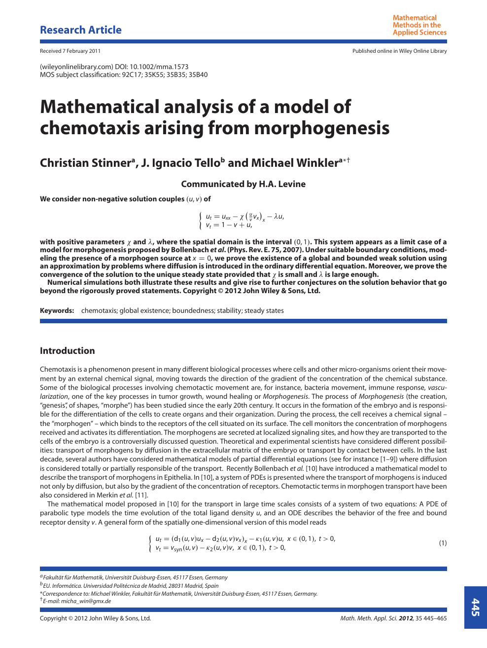 Mathematical Analysis Of A Model Of Chemotaxis Arising From Morphogenesis Topic Of Research Paper In Mathematics Download Scholarly Article Pdf And Read For Free On Cyberleninka Open Science Hub
