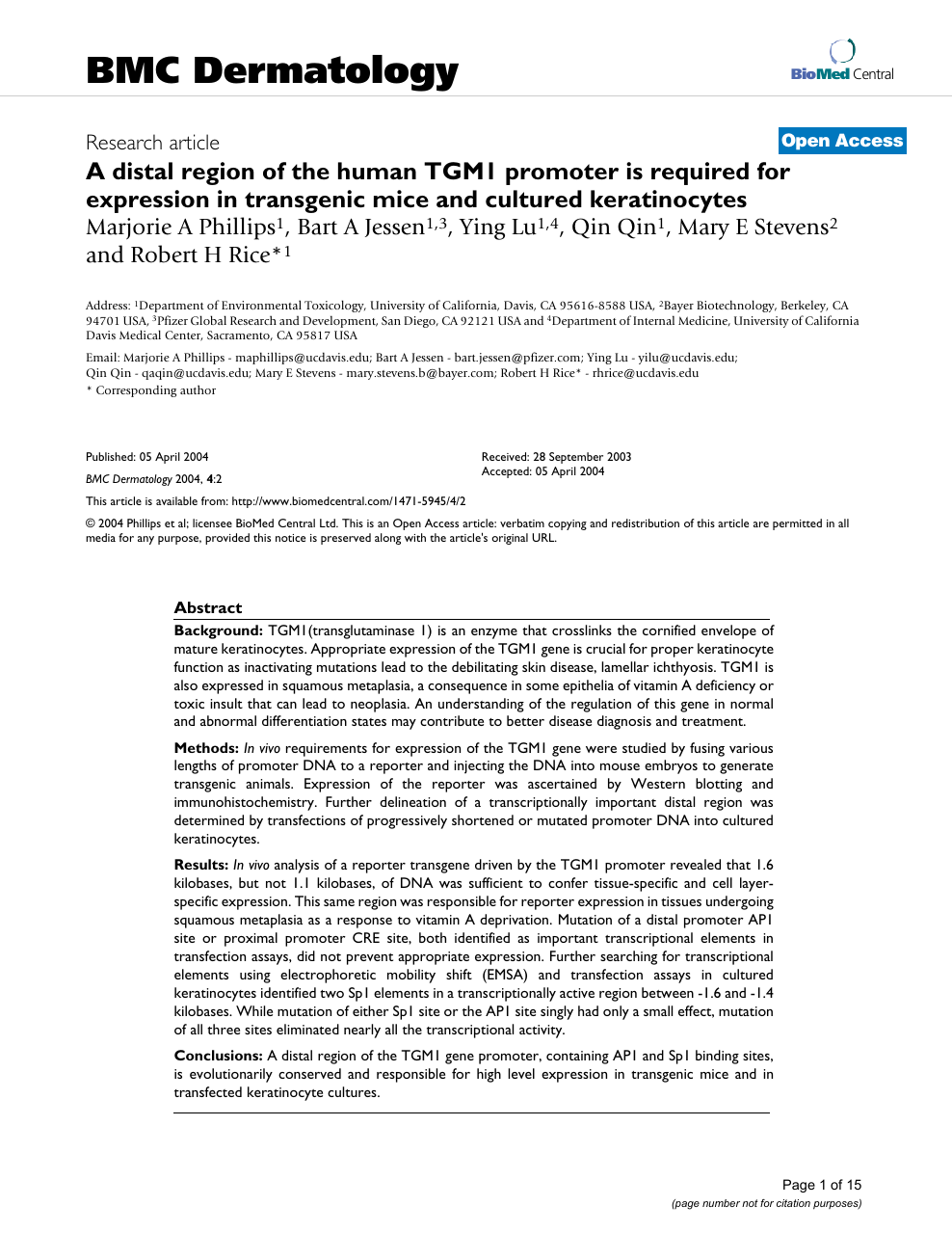 A Distal Region Of The Human Tgm1 Promoter Is Required For Expression In Transgenic Mice And Cultured Keratinocytes Topic Of Research Paper In Biological Sciences Download Scholarly Article Pdf And Read