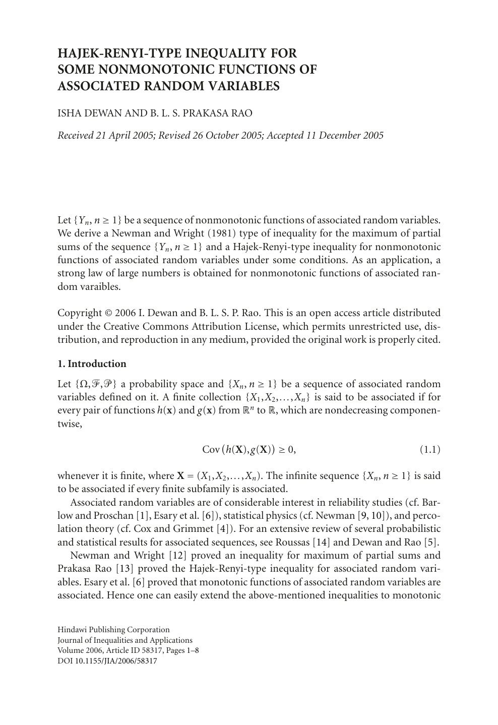 Hajek Renyi Type Inequality For Some Nonmonotonic Functions Of Associated Random Variables Topic Of Research Paper In Mathematics Download Scholarly Article Pdf And Read For Free On Cyberleninka Open Science Hub