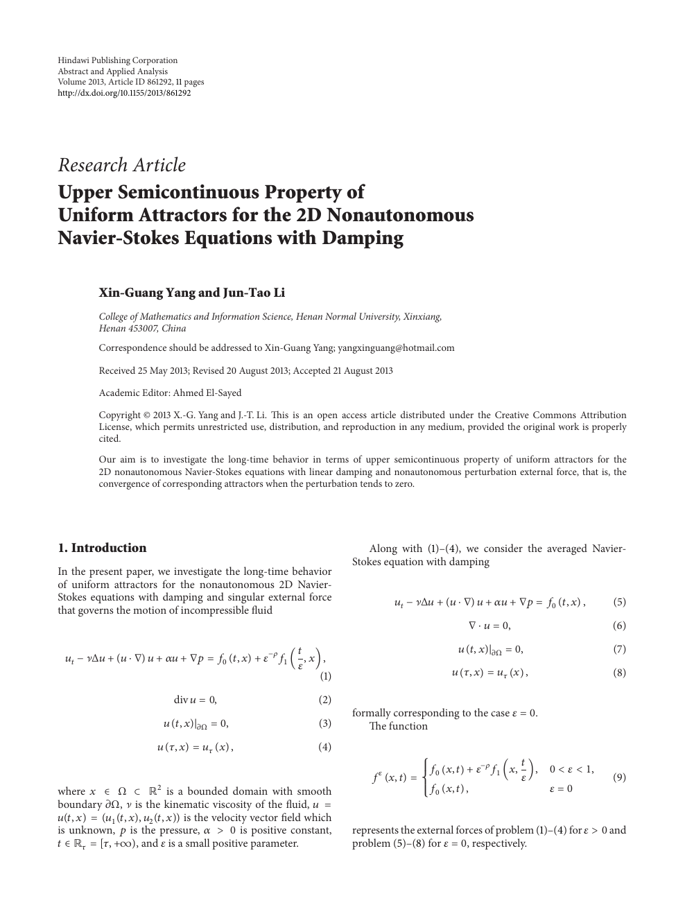 Upper Semicontinuous Property Of Uniform Attractors For The 2d Nonautonomous Navier Stokes Equations With Damping Topic Of Research Paper In Mathematics Download Scholarly Article Pdf And Read For Free On Cyberleninka Open