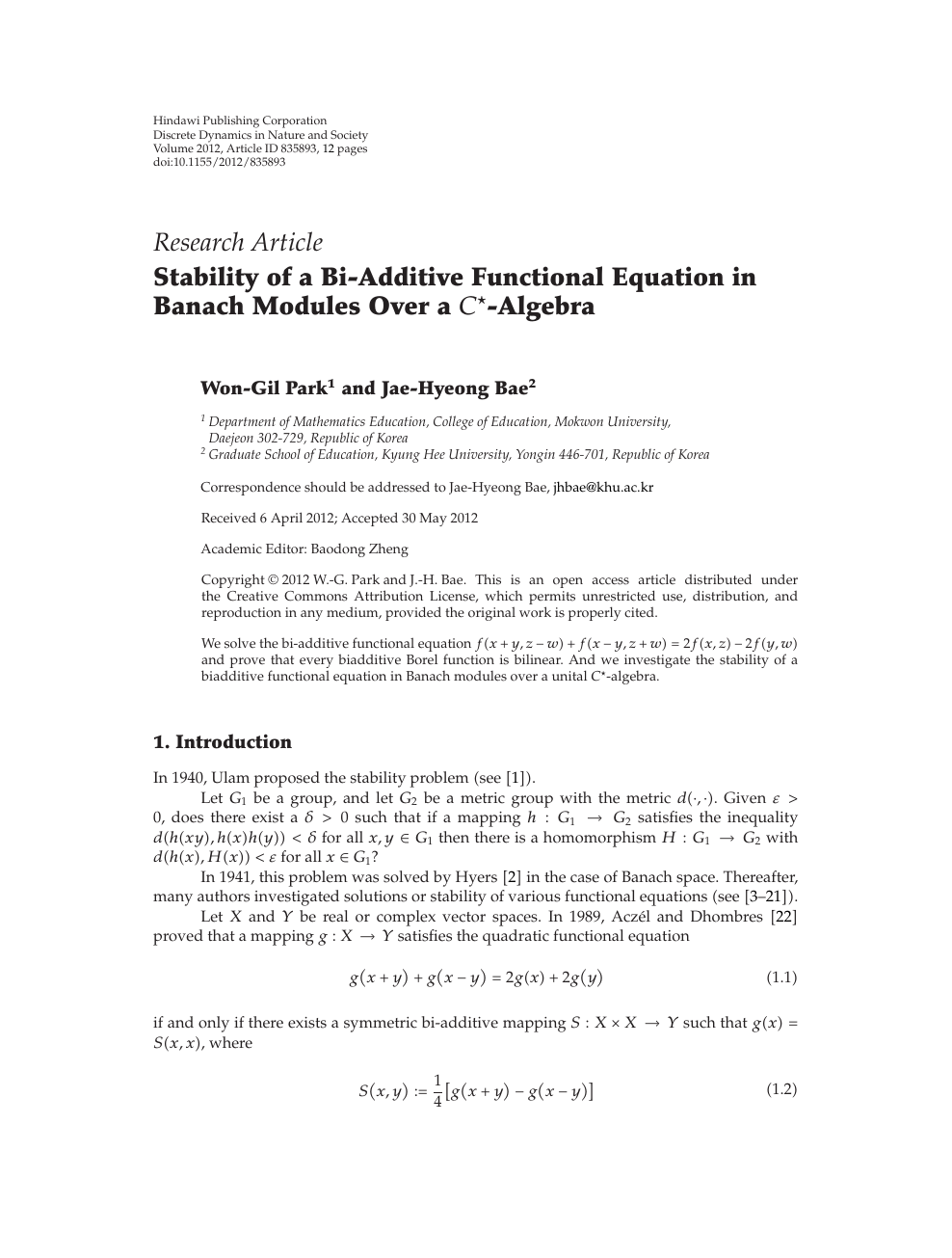 Stability Of A Bi Additive Functional Equation In Banach Modules Over A C Algebra Topic Of Research Paper In Mathematics Download Scholarly Article Pdf And Read For Free On Cyberleninka Open