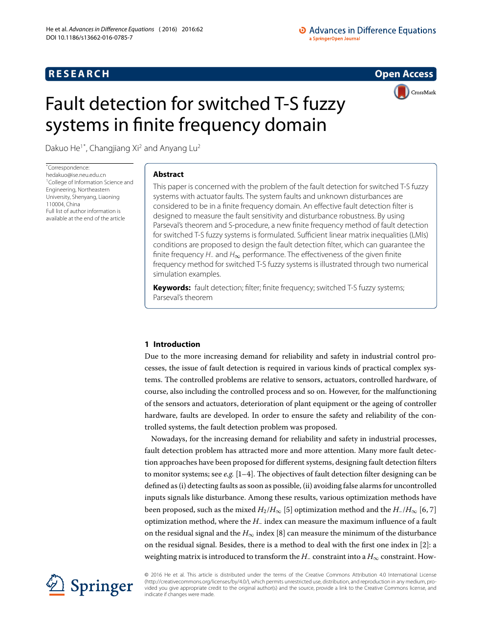 Fault Detection For Switched T S Fuzzy Systems In Finite Frequency Domain Topic Of Research Paper In Mathematics Download Scholarly Article Pdf And Read For Free On Cyberleninka Open Science Hub