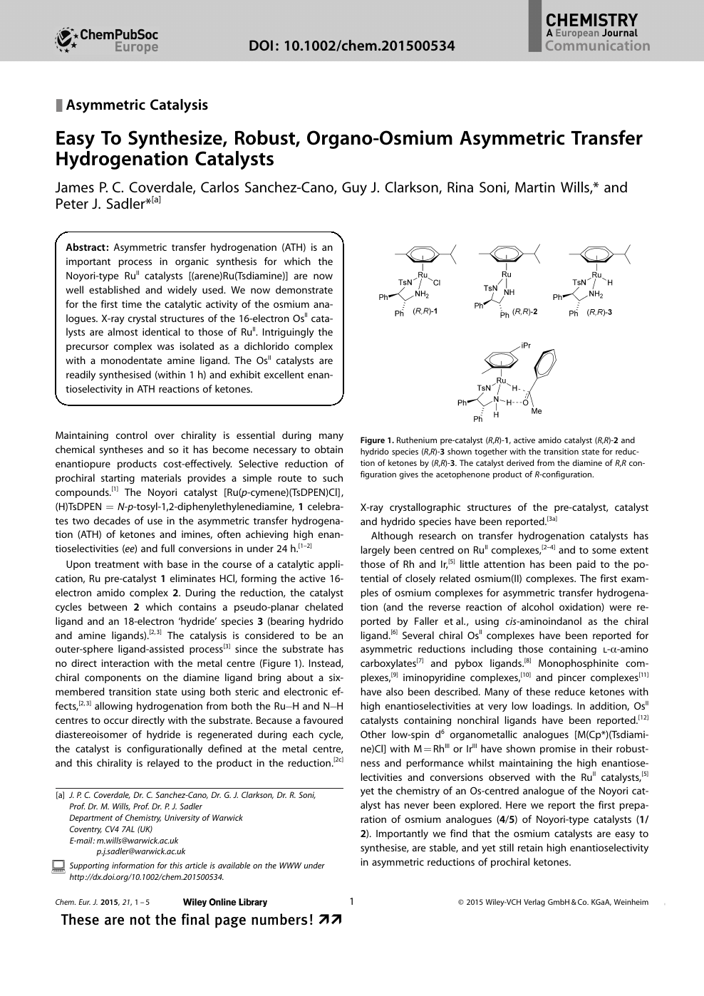 Easy To Synthesize Robust Organo Osmium Asymmetric Transfer Hydrogenation Catalysts Topic Of Research Paper In Chemical Sciences Download Scholarly Article Pdf And Read For Free On Cyberleninka Open Science Hub