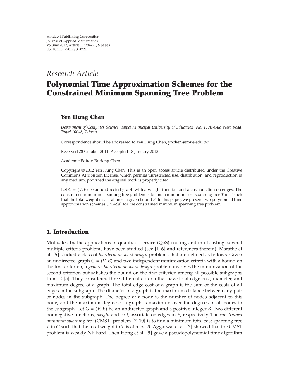 Polynomial Time Approximation Schemes For The Constrained Minimum Spanning Tree Problem Topic Of Research Paper In Mathematics Download Scholarly Article Pdf And Read For Free On Cyberleninka Open Science Hub