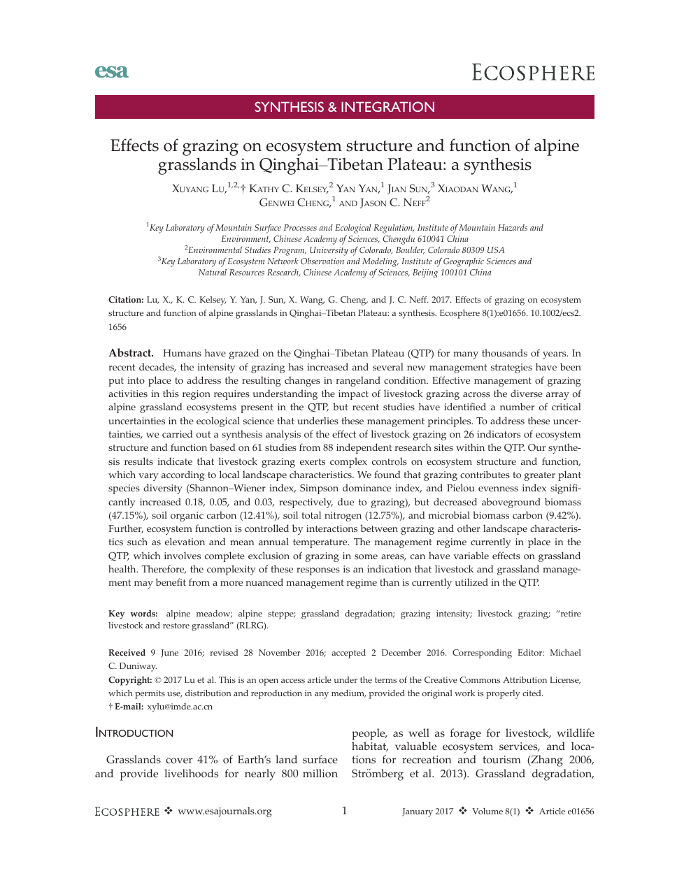 Effects Of Grazing On Ecosystem Structure And Function Of Alpine Grasslands In Qinghai Tibetan Plateau A Synthesis Topic Of Research Paper In Biological Sciences Download Scholarly Article Pdf And Read For Free