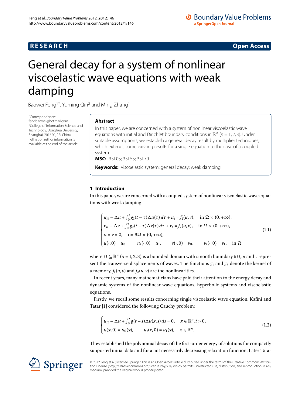 General Decay For A System Of Nonlinear Viscoelastic Wave Equations With Weak Damping Topic Of Research Paper In Mathematics Download Scholarly Article Pdf And Read For Free On Cyberleninka Open Science