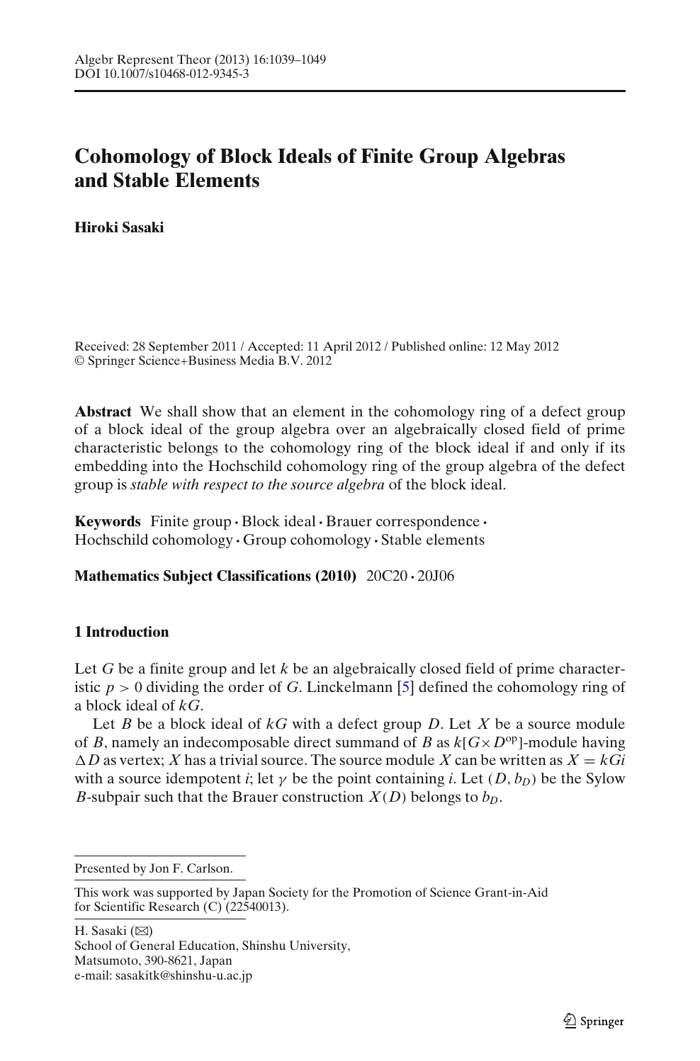 Cohomology Of Block Ideals Of Finite Group Algebras And Stable Elements Topic Of Research Paper In Physical Sciences Download Scholarly Article Pdf And Read For Free On Cyberleninka Open Science Hub