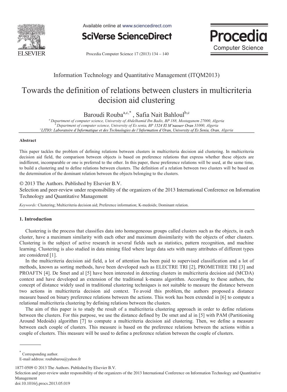 Towards The Definition Of Relations Between Clusters In Multicriteria Decision Aid Clustering Topic Of Research Paper In Computer And Information Sciences Download Scholarly Article Pdf And Read For Free On Cyberleninka
