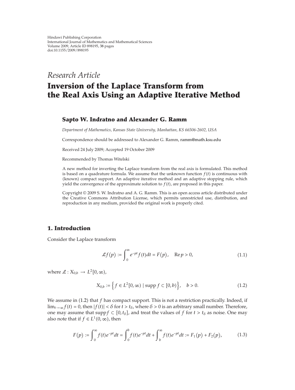 Inversion Of The Laplace Transform From The Real Axis Using An Adaptive Iterative Method Topic Of Research Paper In Mathematics Download Scholarly Article Pdf And Read For Free On Cyberleninka Open