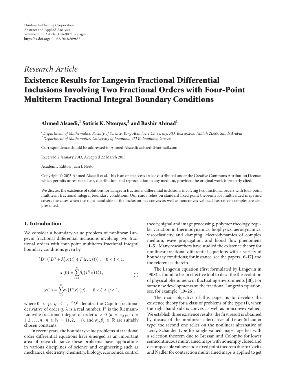 Existence Results For Langevin Fractional Differential Inclusions Involving Two Fractional Orders With Four Point Multiterm Fractional Integral Boundary Conditions Topic Of Research Paper In Mathematics Download Scholarly Article Pdf And Read For