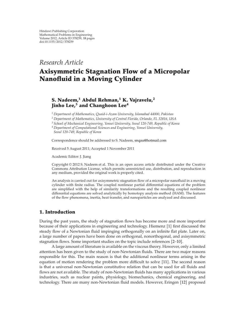 Axisymmetric Stagnation Flow Of A Micropolar Nanofluid In A Moving Cylinder Topic Of Research Paper In Mathematics Download Scholarly Article Pdf And Read For Free On Cyberleninka Open Science Hub