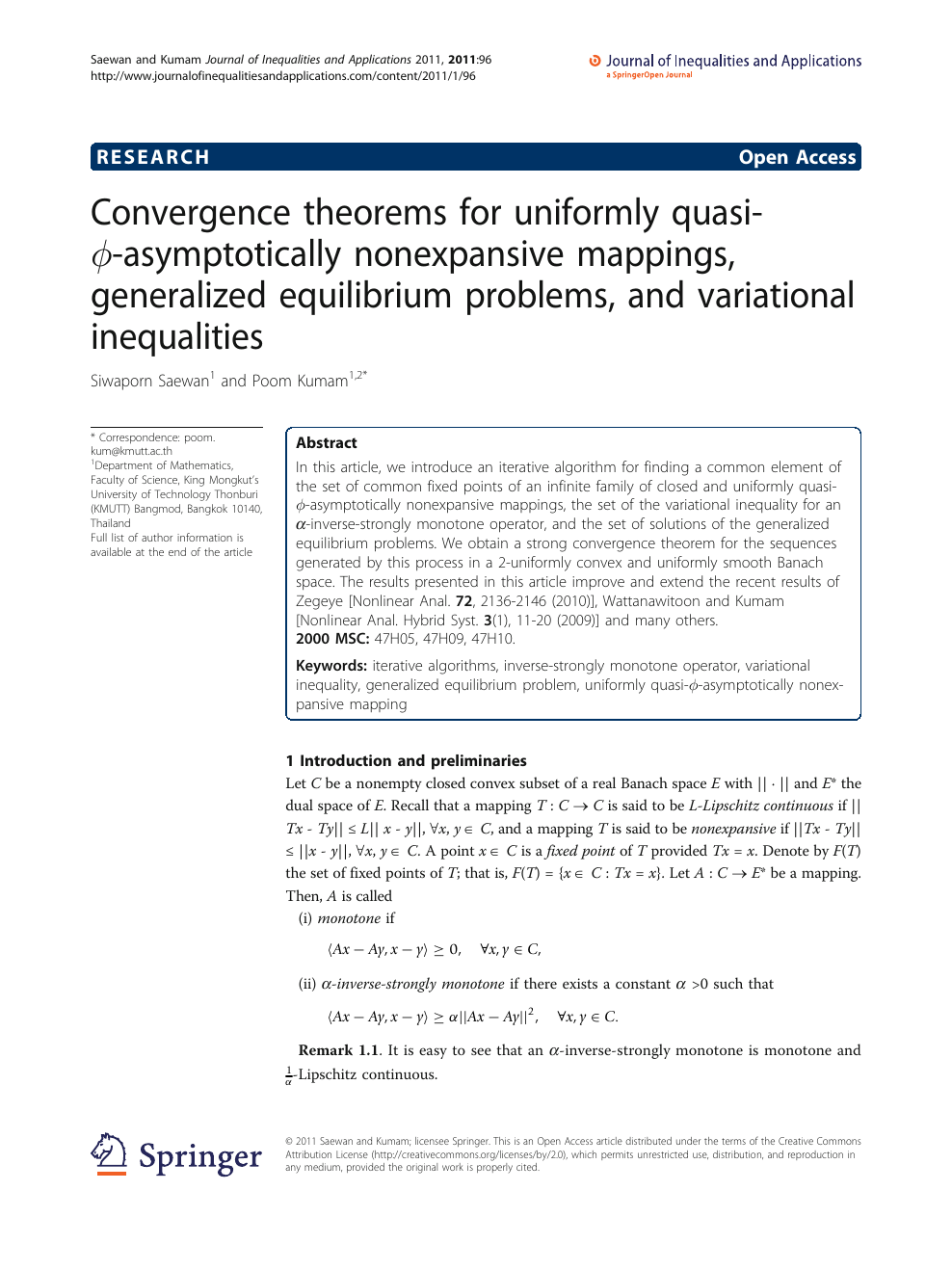 Convergence Theorems For Uniformly Quasi ϕ Asymptotically Nonexpansive Mappings Generalized Equilibrium Problems And Variational Inequalities Topic Of Research Paper In Mathematics Download Scholarly Article Pdf And Read For Free On Cyberleninka