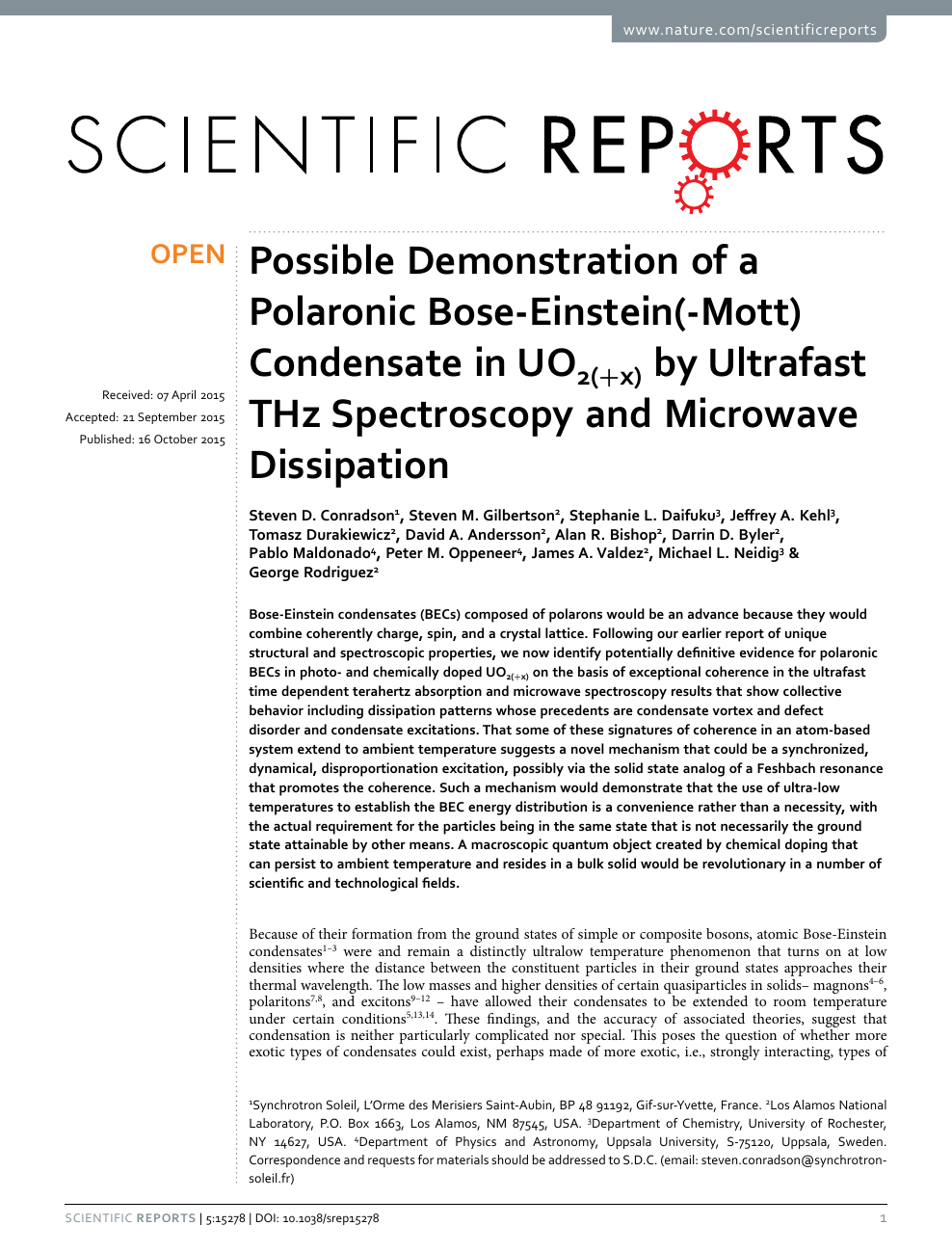 Possible Demonstration Of A Polaronic Bose Einstein Mott Condensate In Uo2 X By Ultrafast Thz Spectroscopy And Microwave Dissipation Topic Of Research Paper In Physical Sciences Download Scholarly Article Pdf And Read For Free