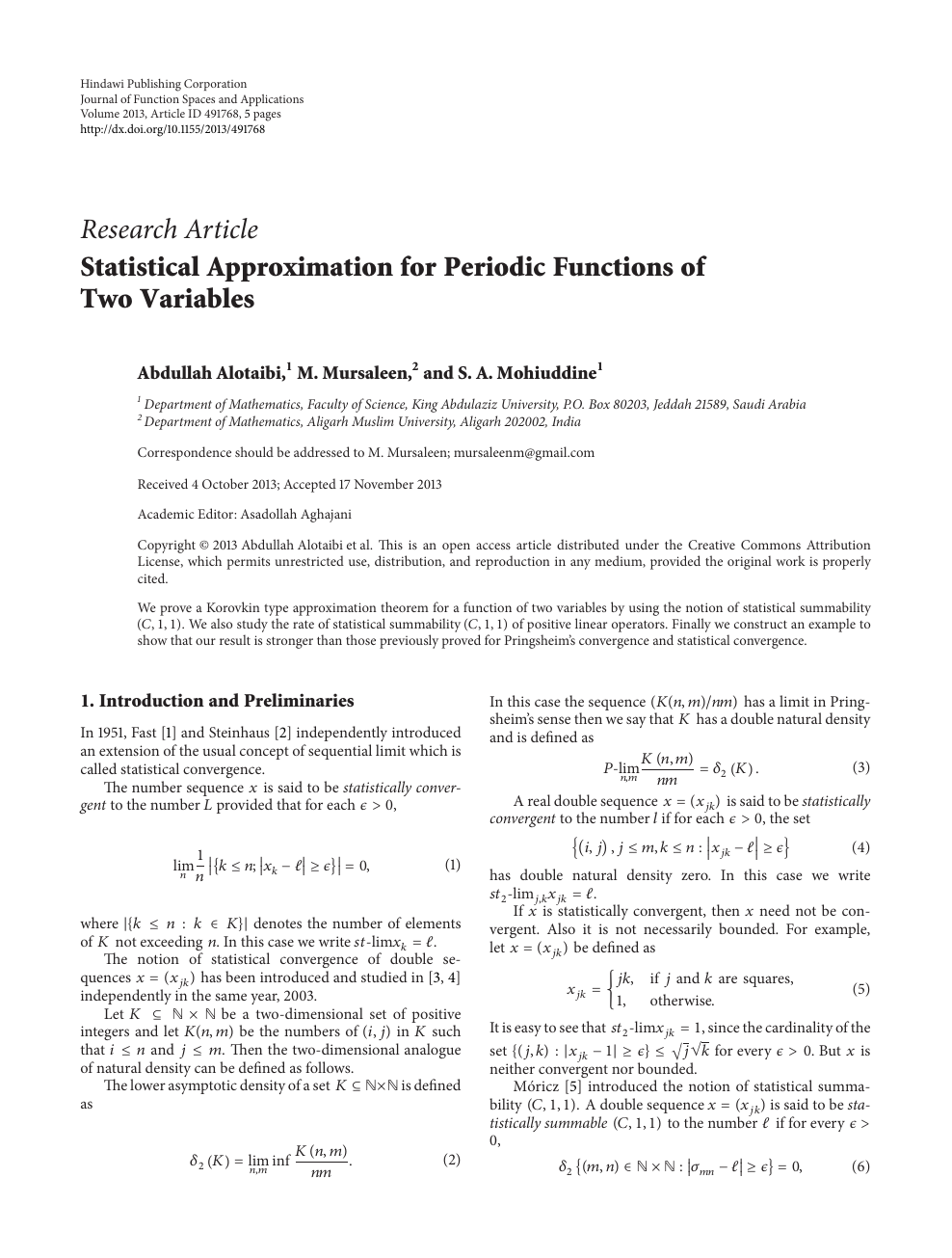Statistical Approximation For Periodic Functions Of Two Variables Topic Of Research Paper In Mathematics Download Scholarly Article Pdf And Read For Free On Cyberleninka Open Science Hub