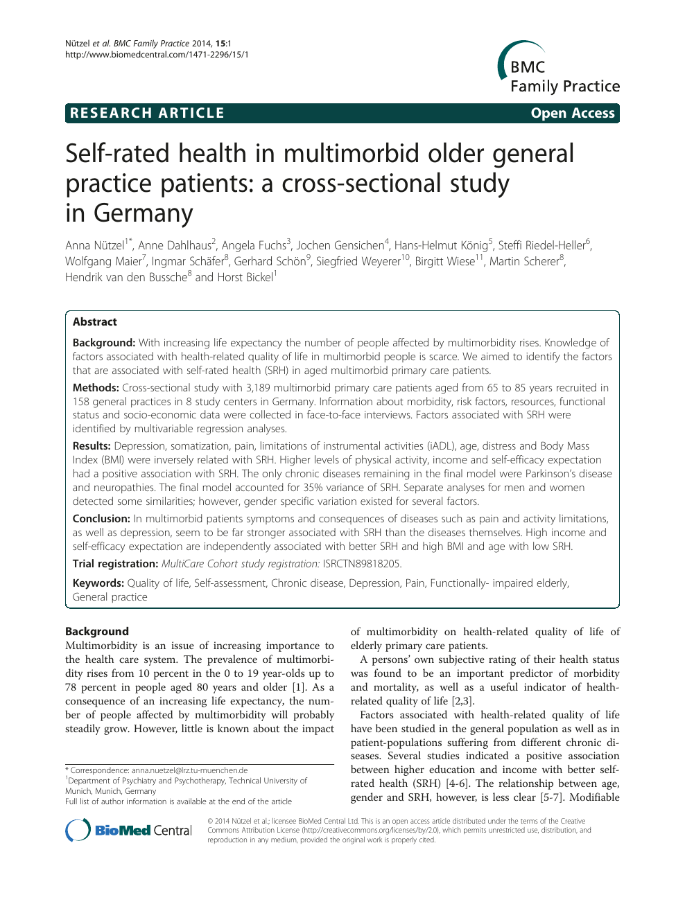 Does social support mediate the effect of multimorbidity on mental