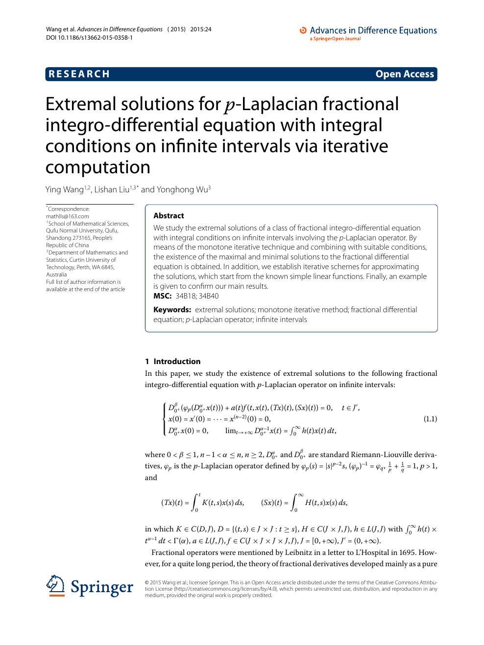 Extremal Solutions For P Laplacian Fractional Integro Differential Equation With Integral Conditions On Infinite Intervals Via Iterative Computation Topic Of Research Paper In Mathematics Download Scholarly Article Pdf And Read For Free On