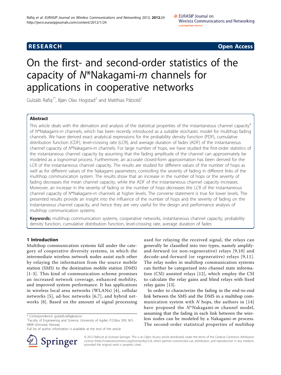 On The First And Second Order Statistics Of The Capacity Of N Nakagami M Channels For Applications In Cooperative Networks Topic Of Research Paper In Electrical Engineering Electronic Engineering Information Engineering Download Scholarly Article