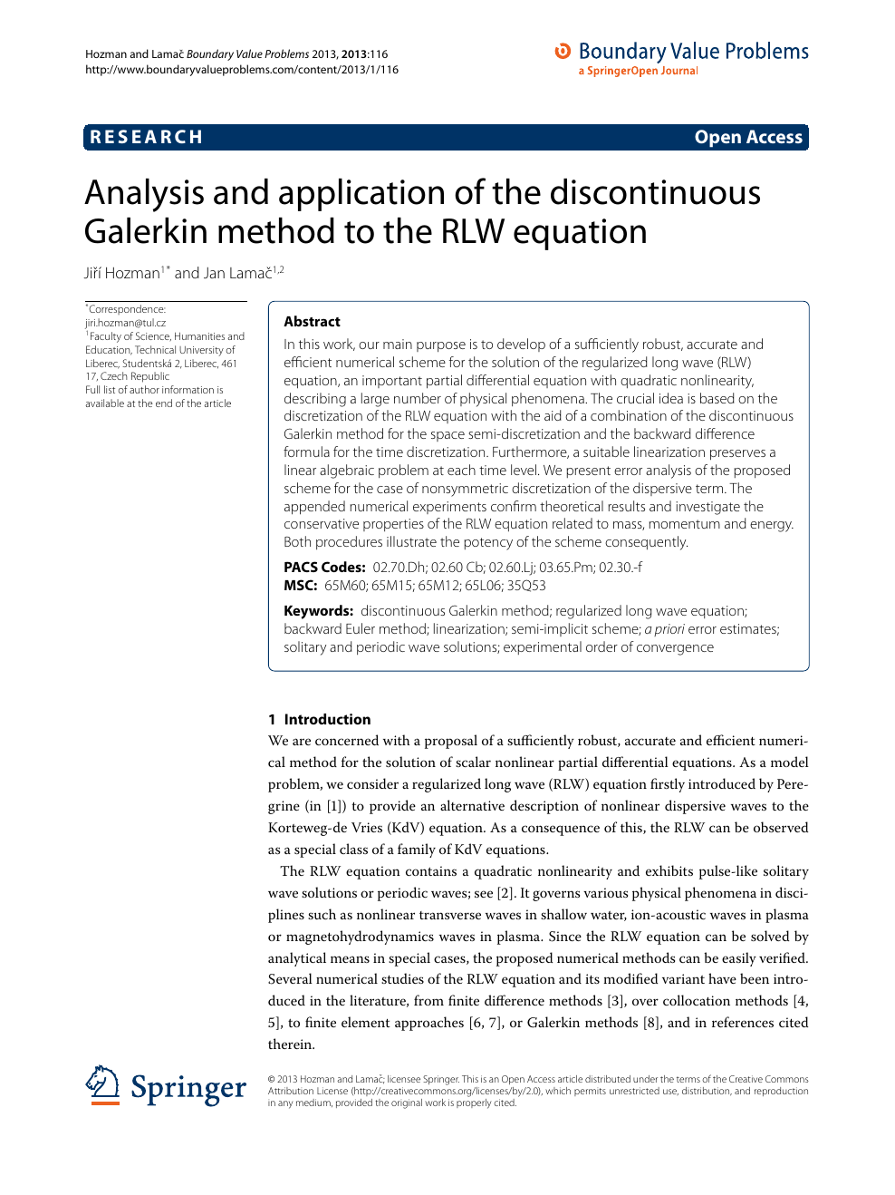 Analysis and application of the discontinuous Galerkin method to