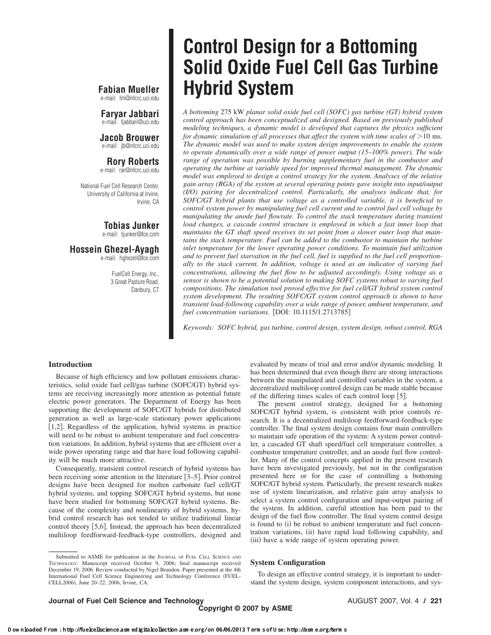 Control Design For A Bottoming Solid Oxide Fuel Cell Gas Turbine Hybrid System Topic Of Research Paper In Electrical Engineering Electronic Engineering Information Engineering Download Scholarly Article Pdf And Read For