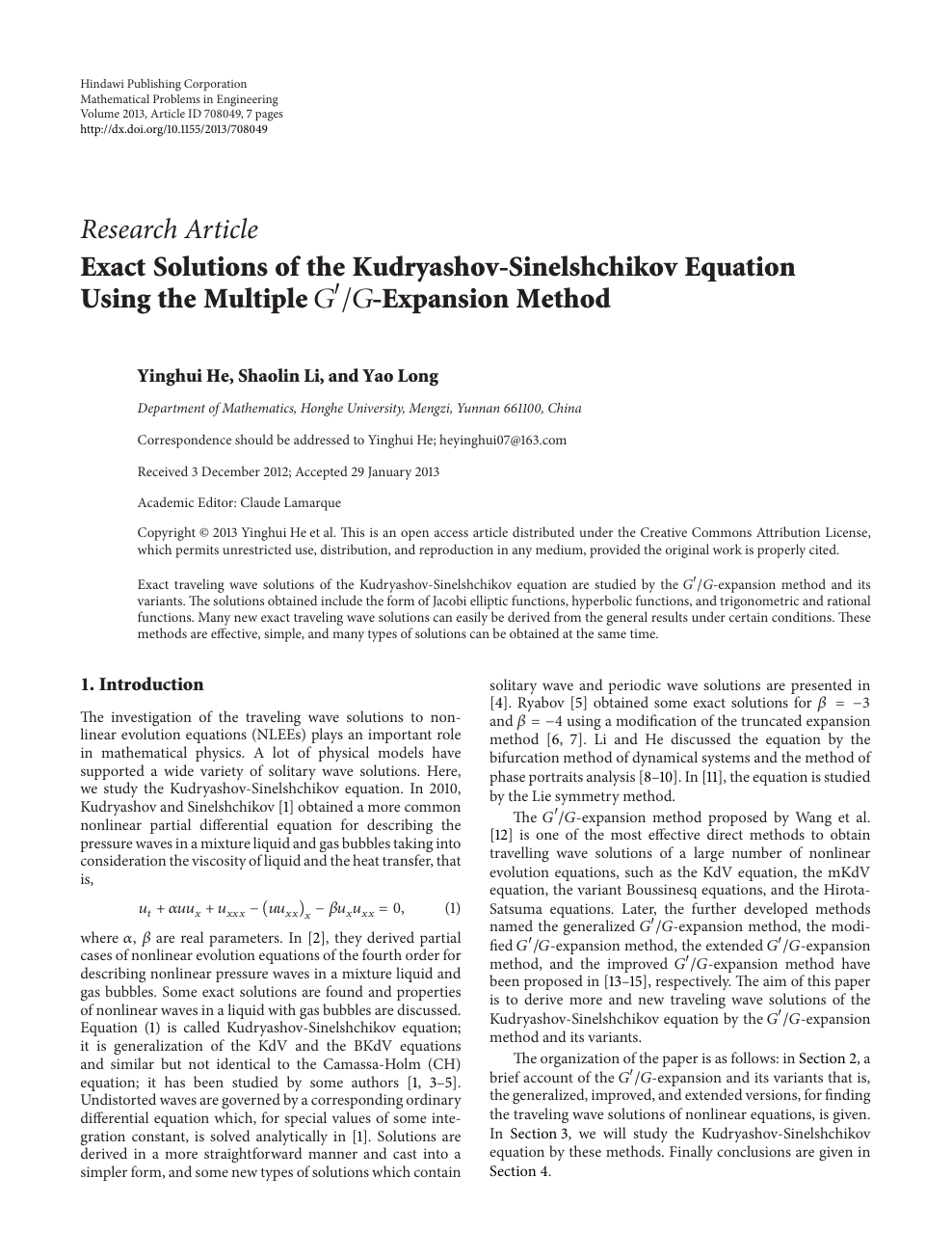 Exact Solutions Of The Kudryashov Sinelshchikov Equation Using The Multiple Expansion Method Topic Of Research Paper In Mathematics Download Scholarly Article Pdf And Read For Free On Cyberleninka Open Science Hub