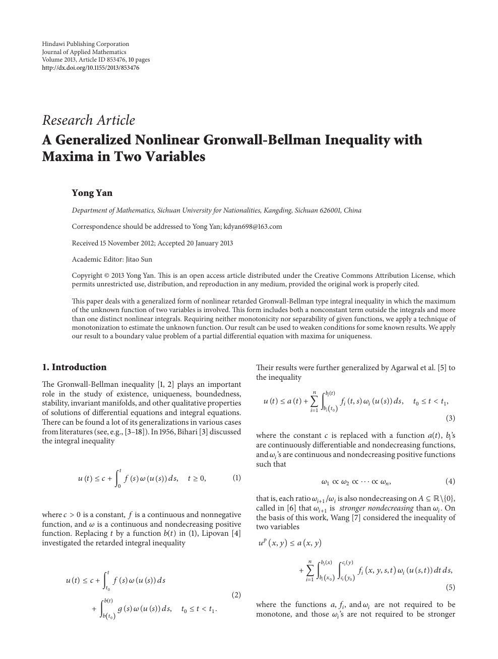 A Generalized Nonlinear Gronwall Bellman Inequality With Maxima In Two Variables Topic Of Research Paper In Mathematics Download Scholarly Article Pdf And Read For Free On Cyberleninka Open Science Hub