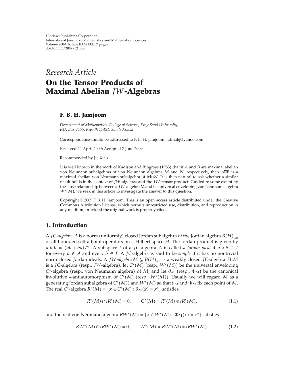 On The Tensor Products Of Maximal Abelian Jw Algebras Topic Of Research Paper In Mathematics Download Scholarly Article Pdf And Read For Free On Cyberleninka Open Science Hub