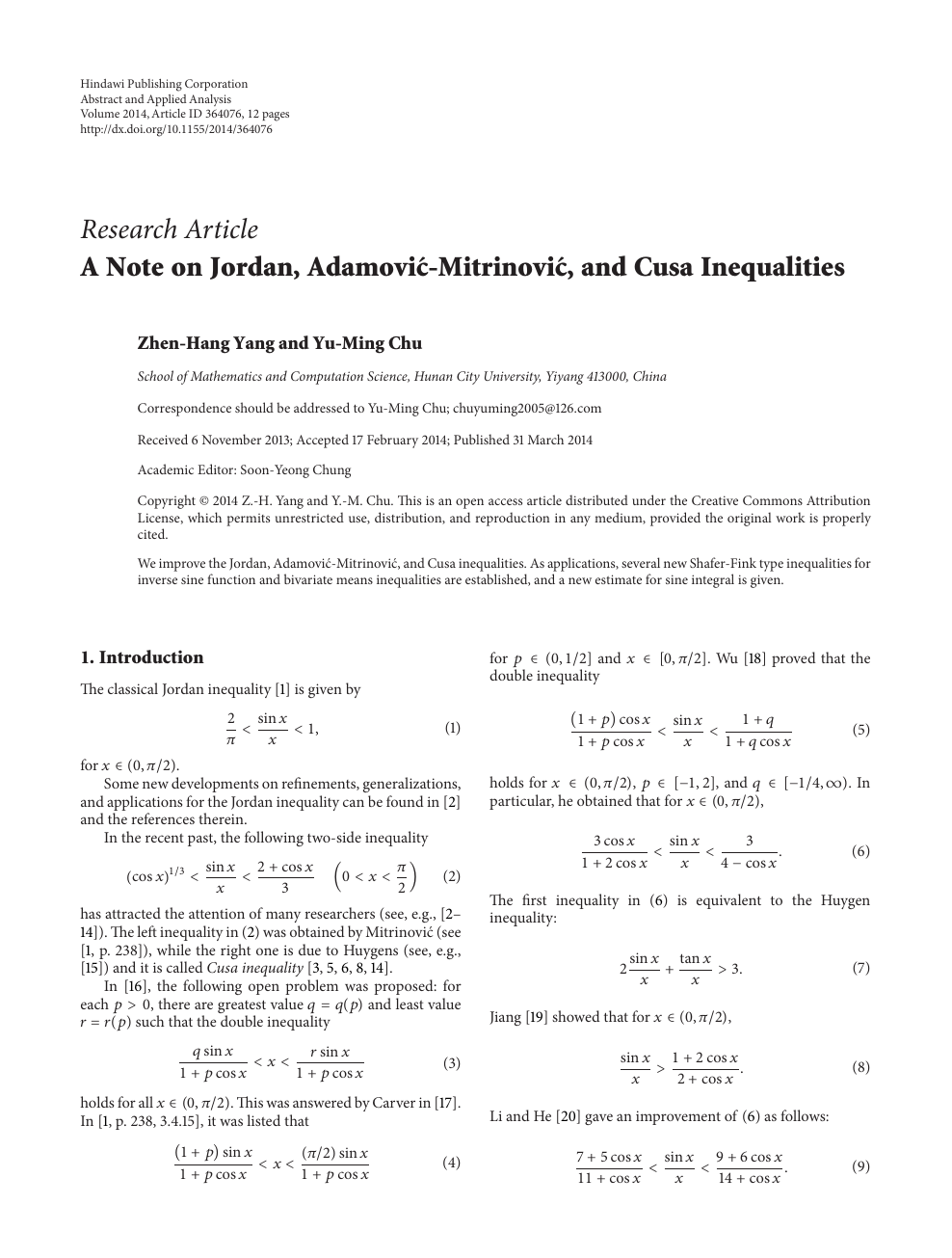 A Note On Jordan Adamovic Mitrinovic And Cusa Inequalities Topic Of Research Paper In Mathematics Download Scholarly Article Pdf And Read For Free On Cyberleninka Open Science Hub