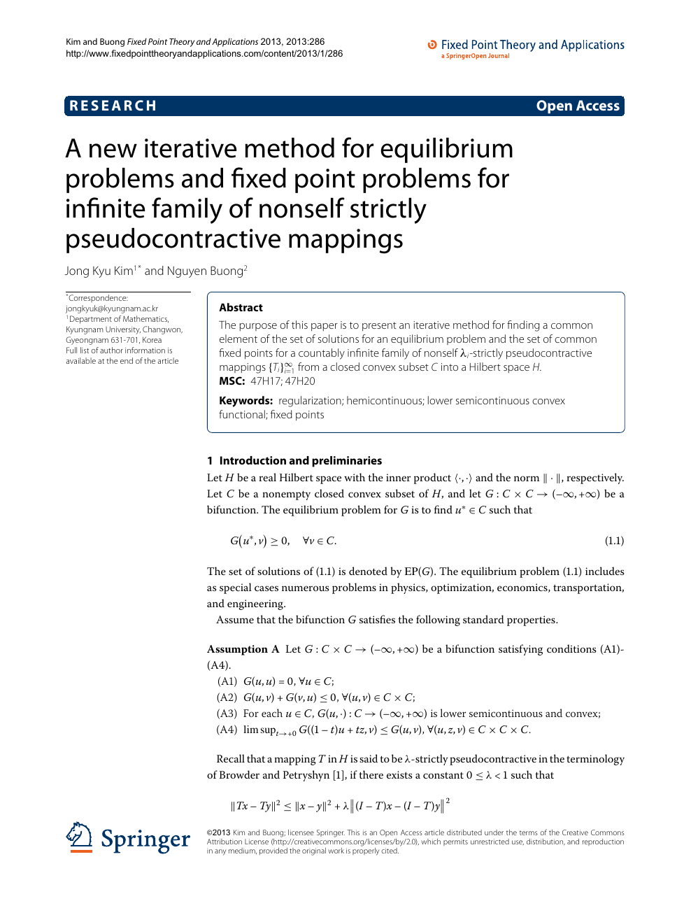 A New Iterative Method For Equilibrium Problems And Fixed Point Problems For Infinite Family Of Nonself Strictly Pseudocontractive Mappings Topic Of Research Paper In Mathematics Download Scholarly Article Pdf And Read