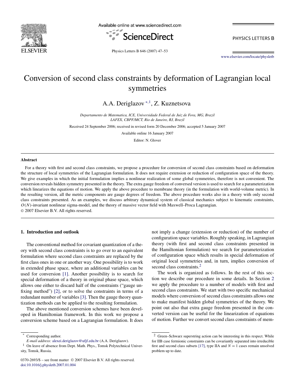 Conversion Of Second Class Constraints By Deformation Of Lagrangian Local Symmetries Topic Of Research Paper In Physical Sciences Download Scholarly Article Pdf And Read For Free On Cyberleninka Open Science Hub