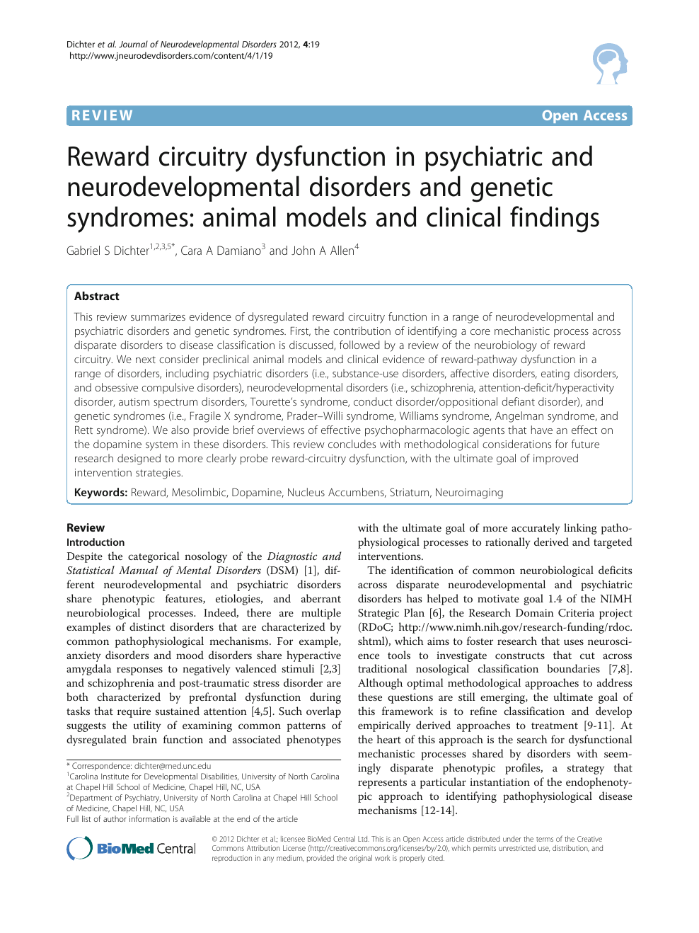 Reward circuitry dysfunction in psychiatric and neurodevelopmental 