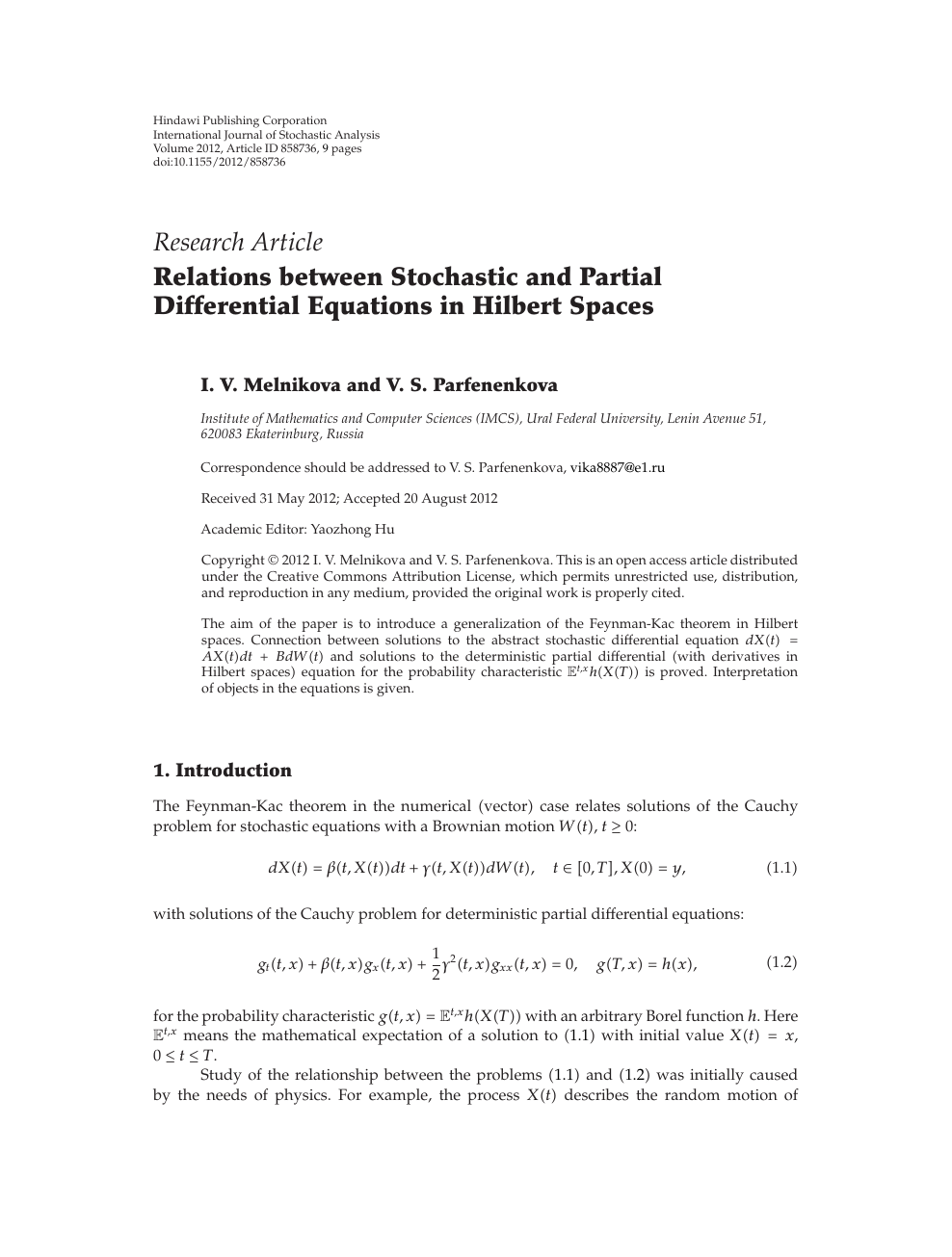 Relations Between Stochastic And Partial Differential Equations In Hilbert Spaces Topic Of Research Paper In Mathematics Download Scholarly Article Pdf And Read For Free On Cyberleninka Open Science Hub
